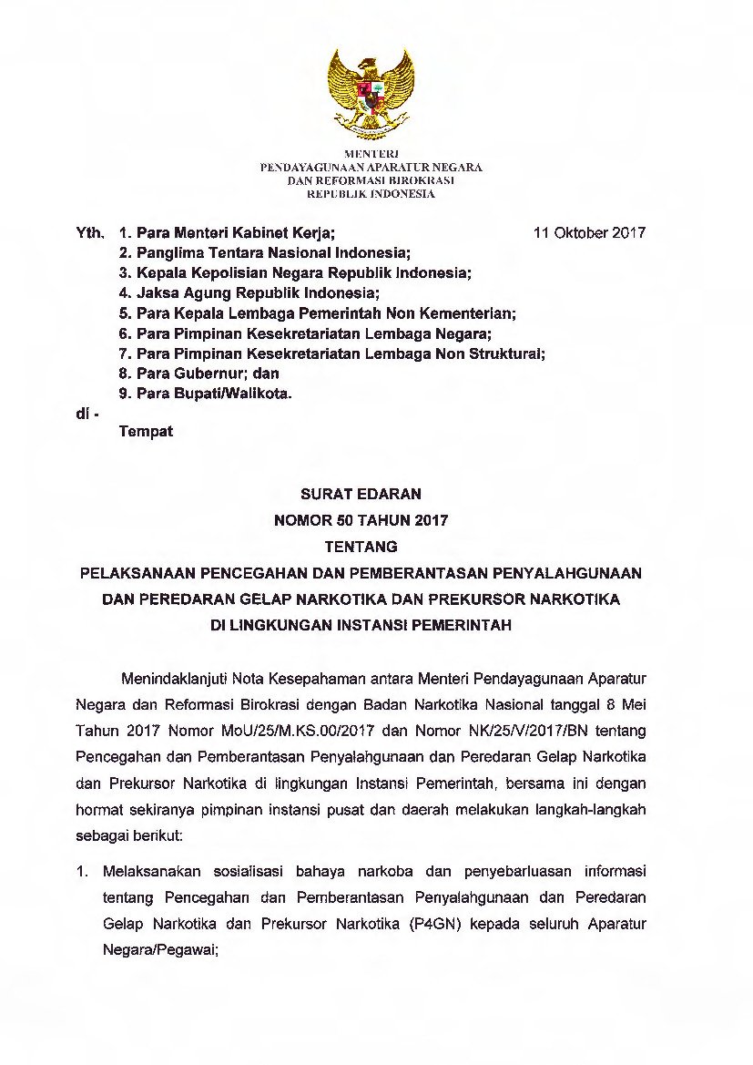 Surat Edaran Menteri Negara Pendayagunaan Aparatur Negara Dan Reformasi