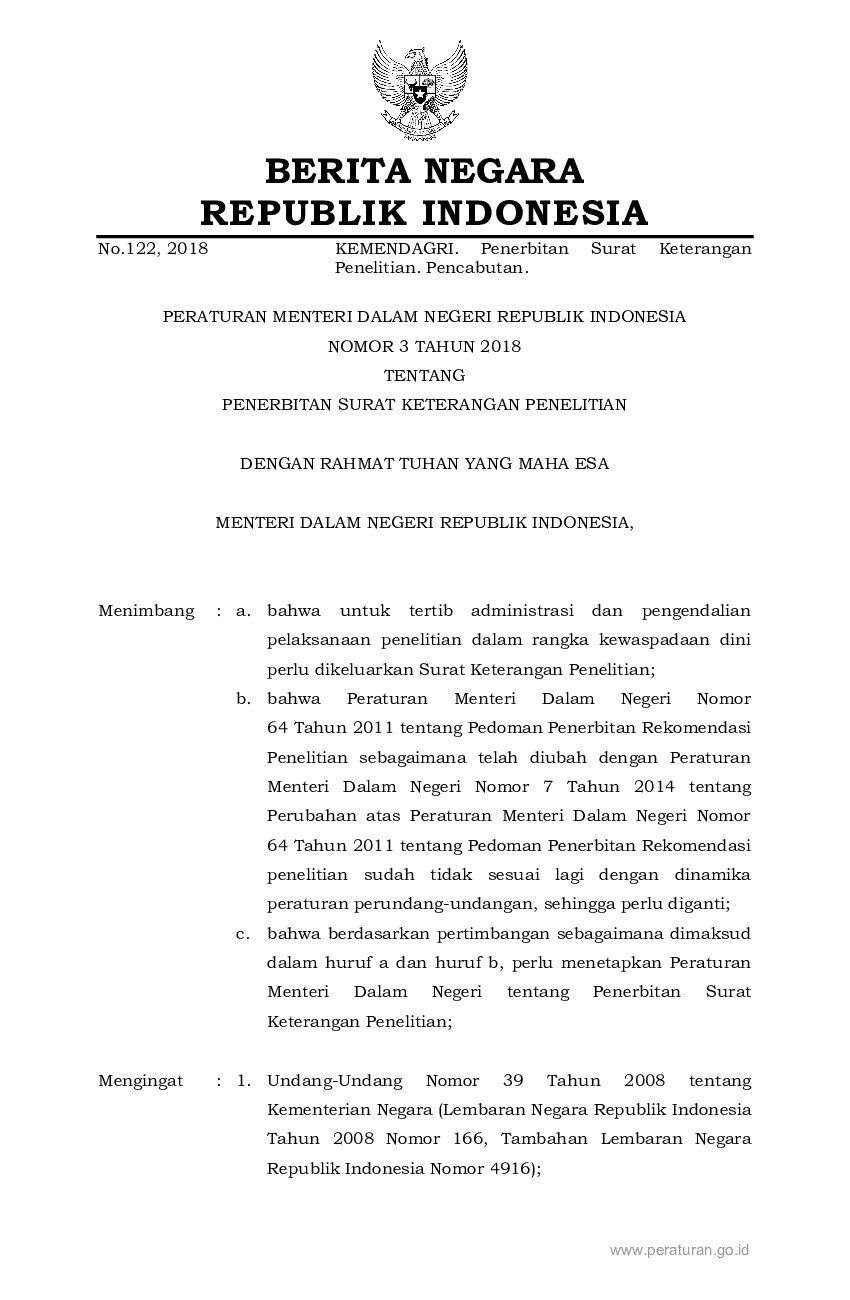 Peraturan Menteri Dalam Negeri No Tahun Tentang Penerbitan Surat