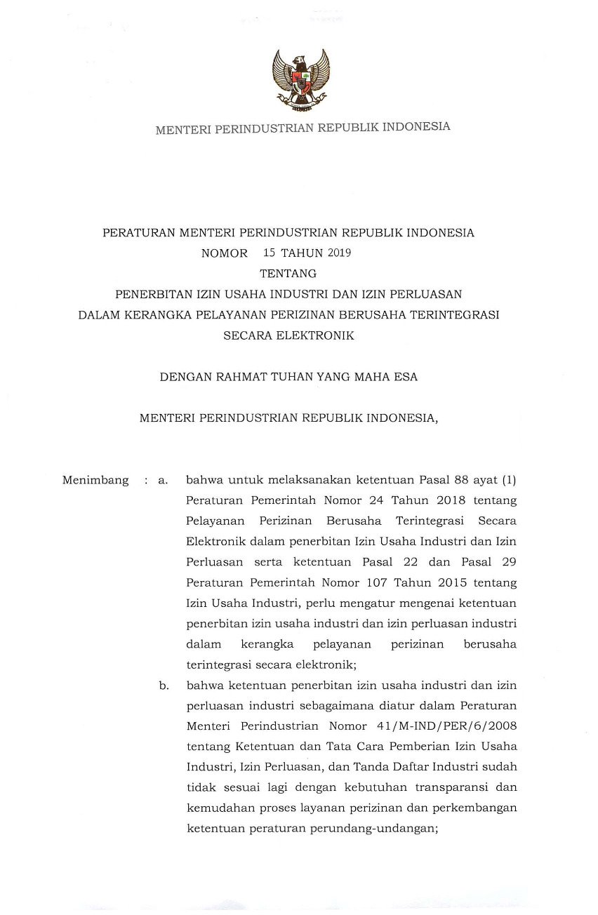 Peraturan Menteri Perindustrian No Tahun Tentang Penerbitan