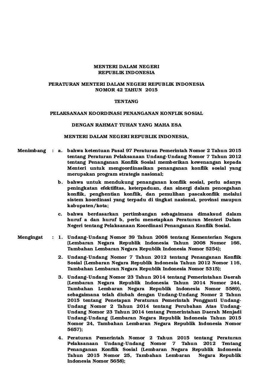 Peraturan Menteri Dalam Negeri No 42 Tahun 2015 Tentang Pelaksanaan