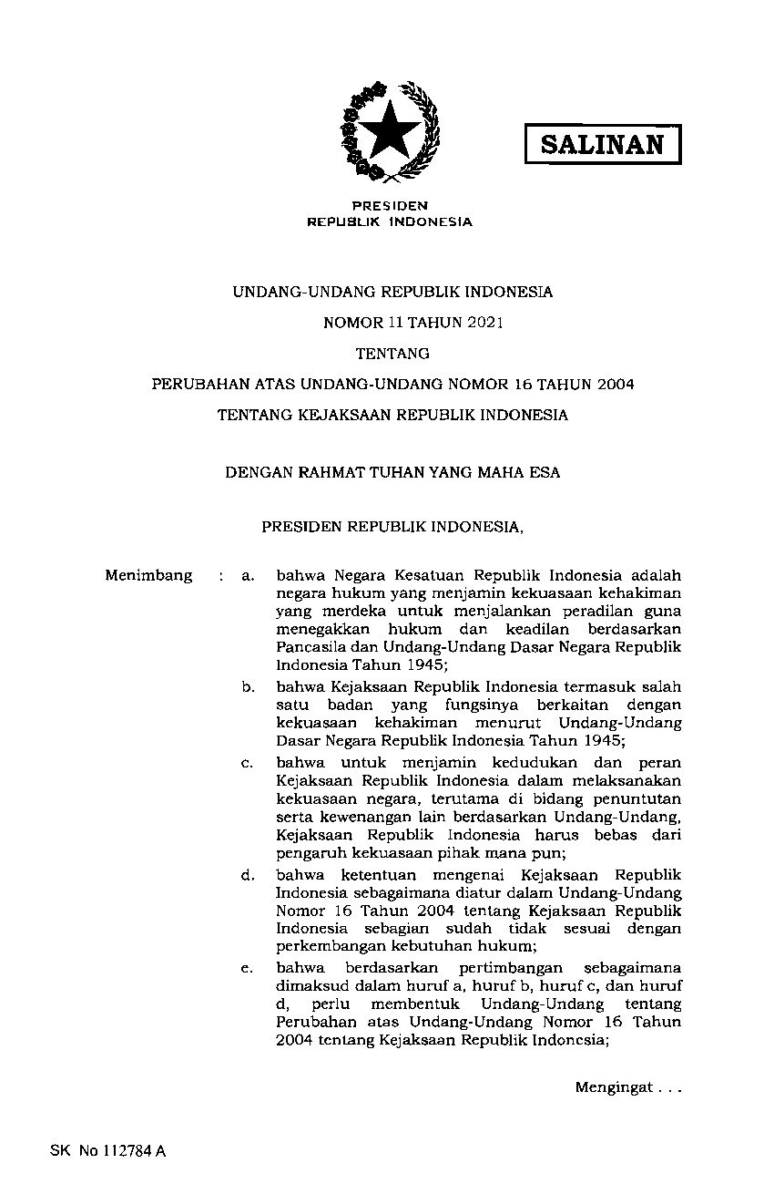 Undang Undang No 11 Tahun 2021 Tentang Perubahan Atas Undang Undang