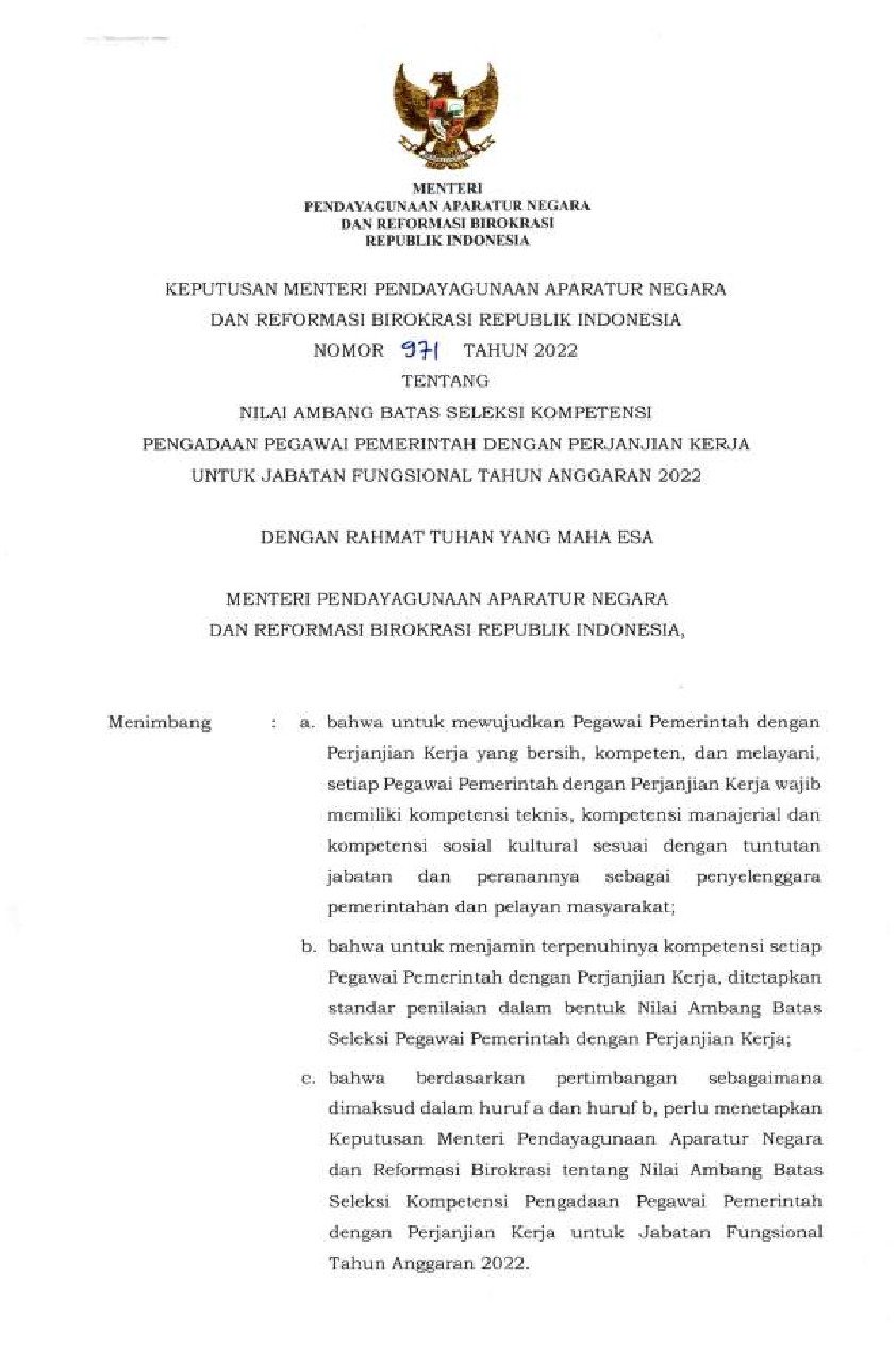 Keputusan Menteri Negara Pendayagunaan Aparatur Negara Dan Reformasi