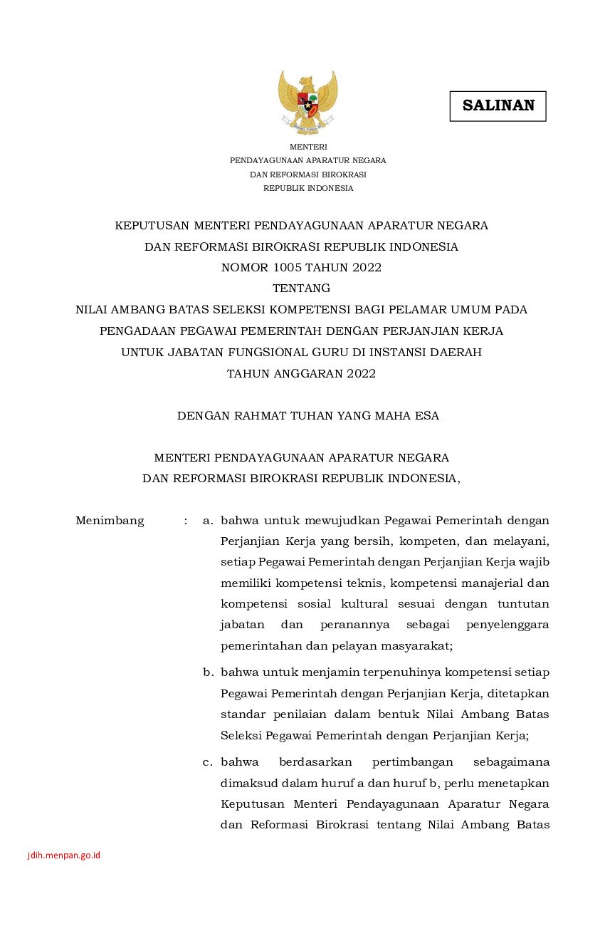 Keputusan Menteri Negara Pendayagunaan Aparatur Negara Dan Reformasi