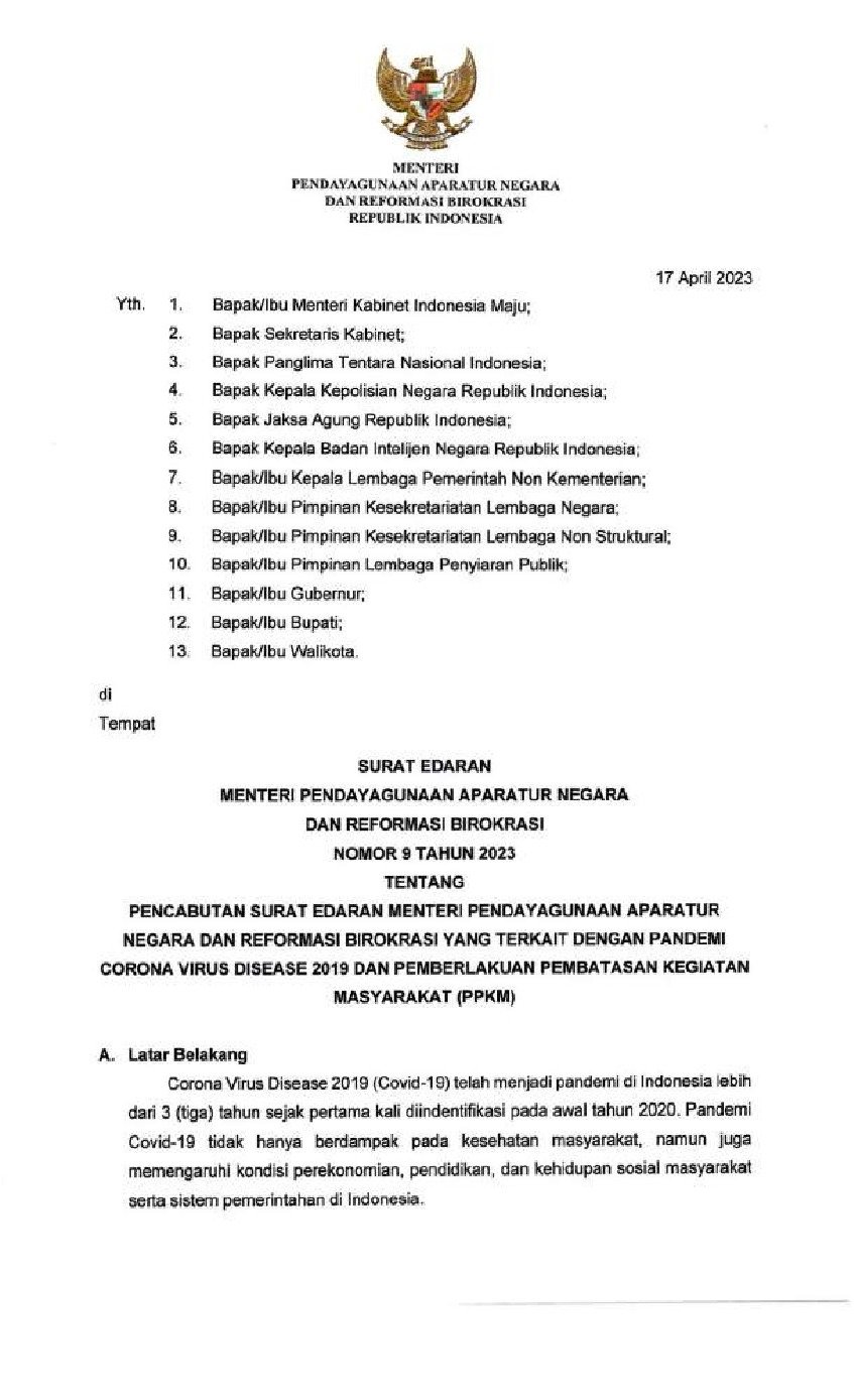 Surat Edaran Menteri Negara Pendayagunaan Aparatur Negara Dan Reformasi