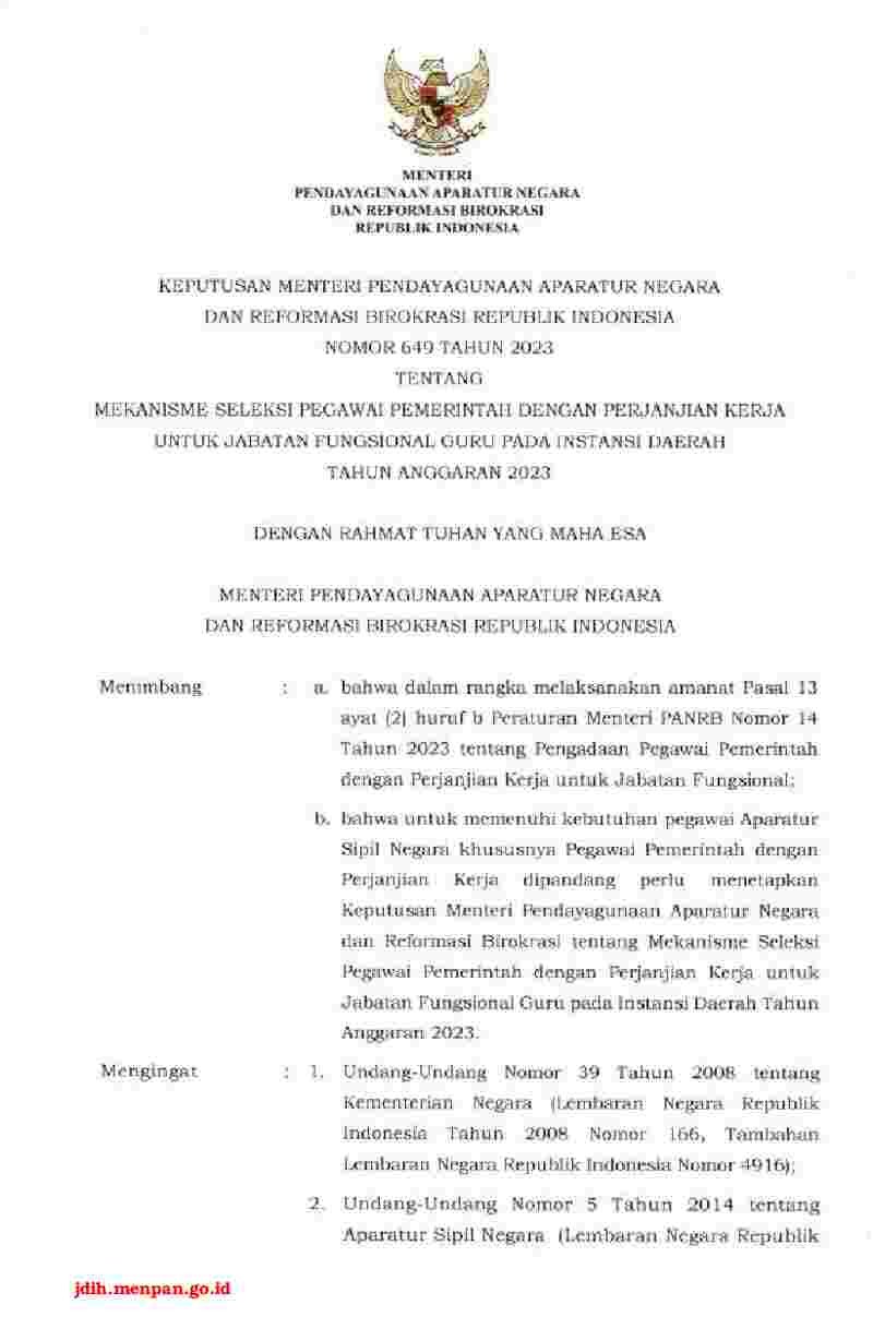 Keputusan Menteri Negara Pendayagunaan Aparatur Negara Dan Reformasi