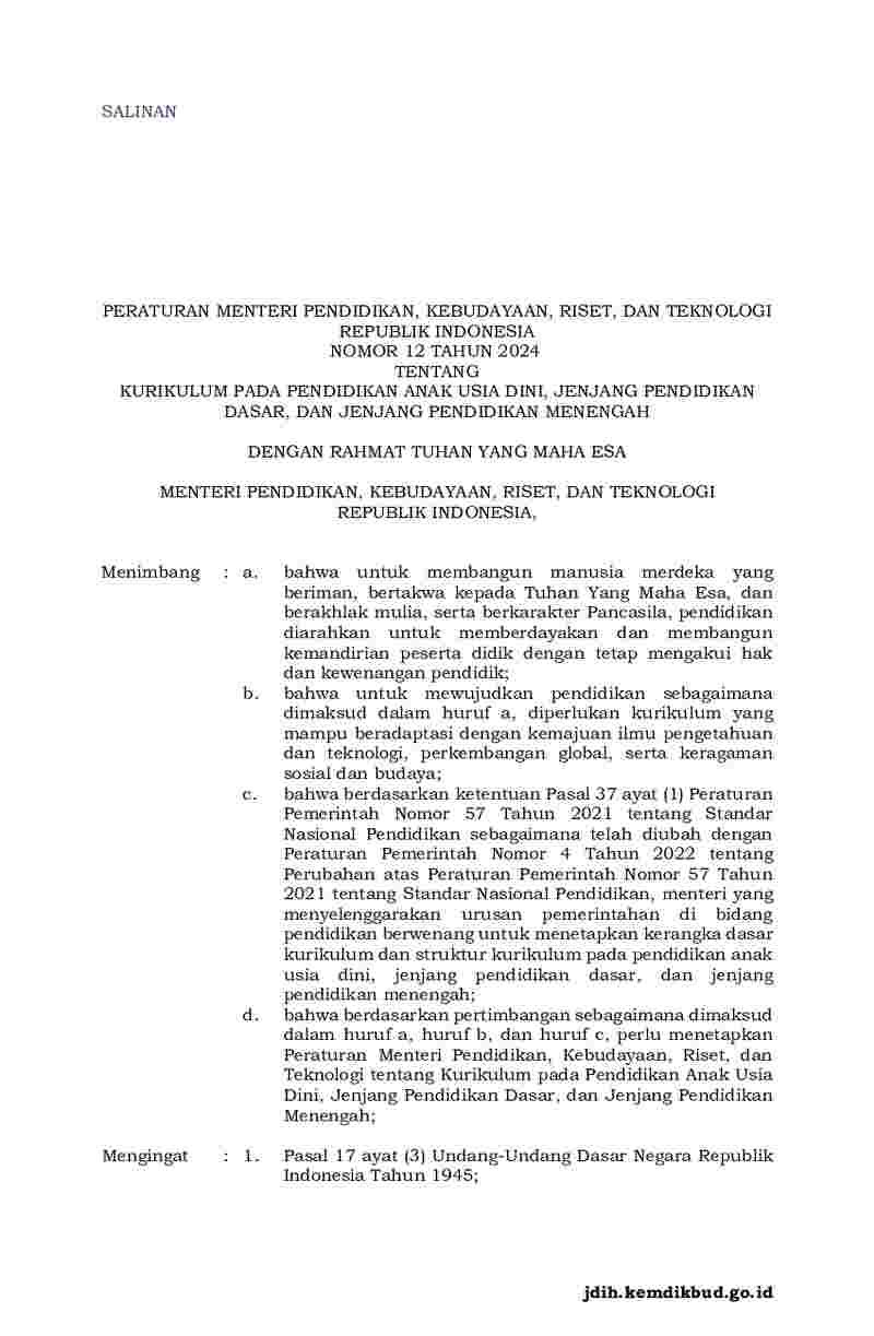 Peraturan Menteri Pendidikan Kebudayaan Riset Dan Teknologi