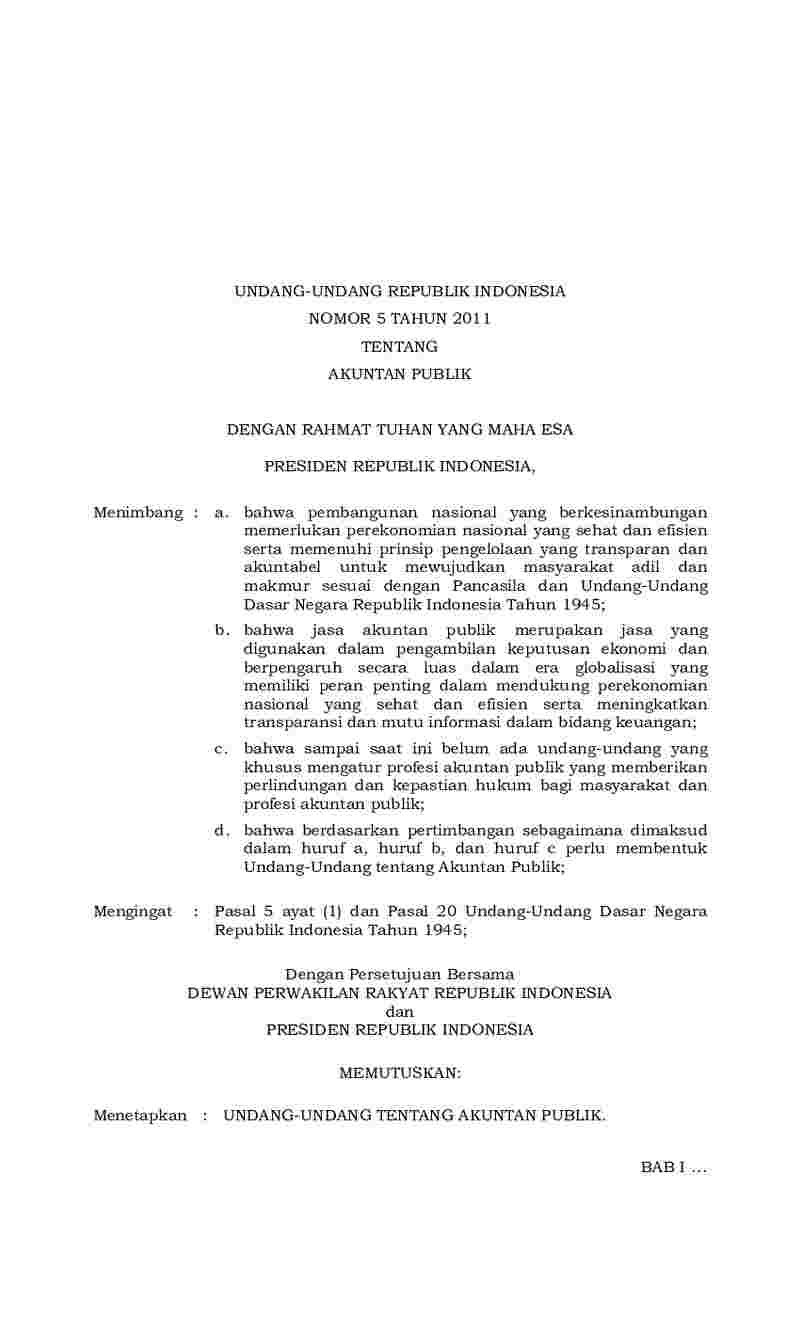 Undang Undang No 5 tahun 2011 tentang Akuntan Publik