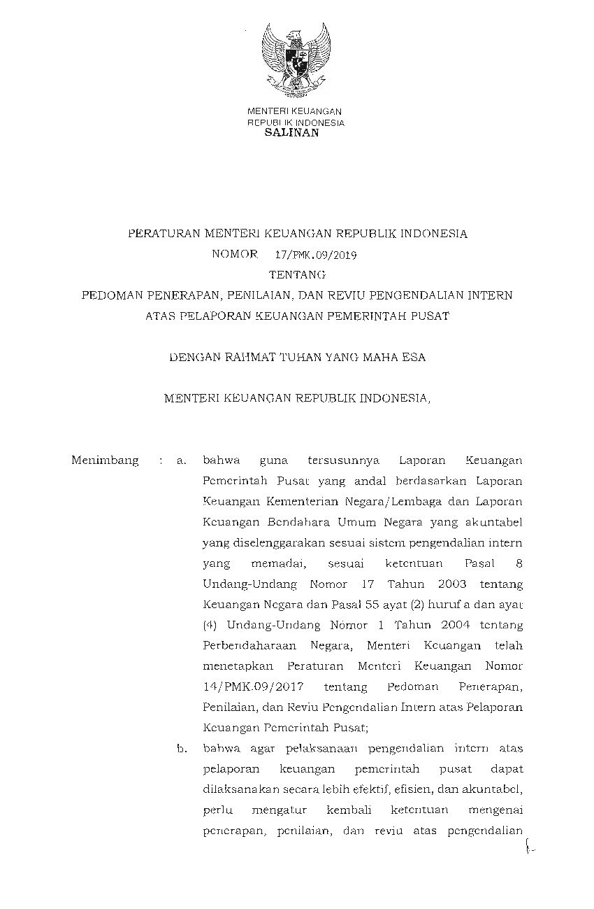 Peraturan Menteri Keuangan No 17/PMK.09/2019 Tahun 2019 Tentang Pedoman ...