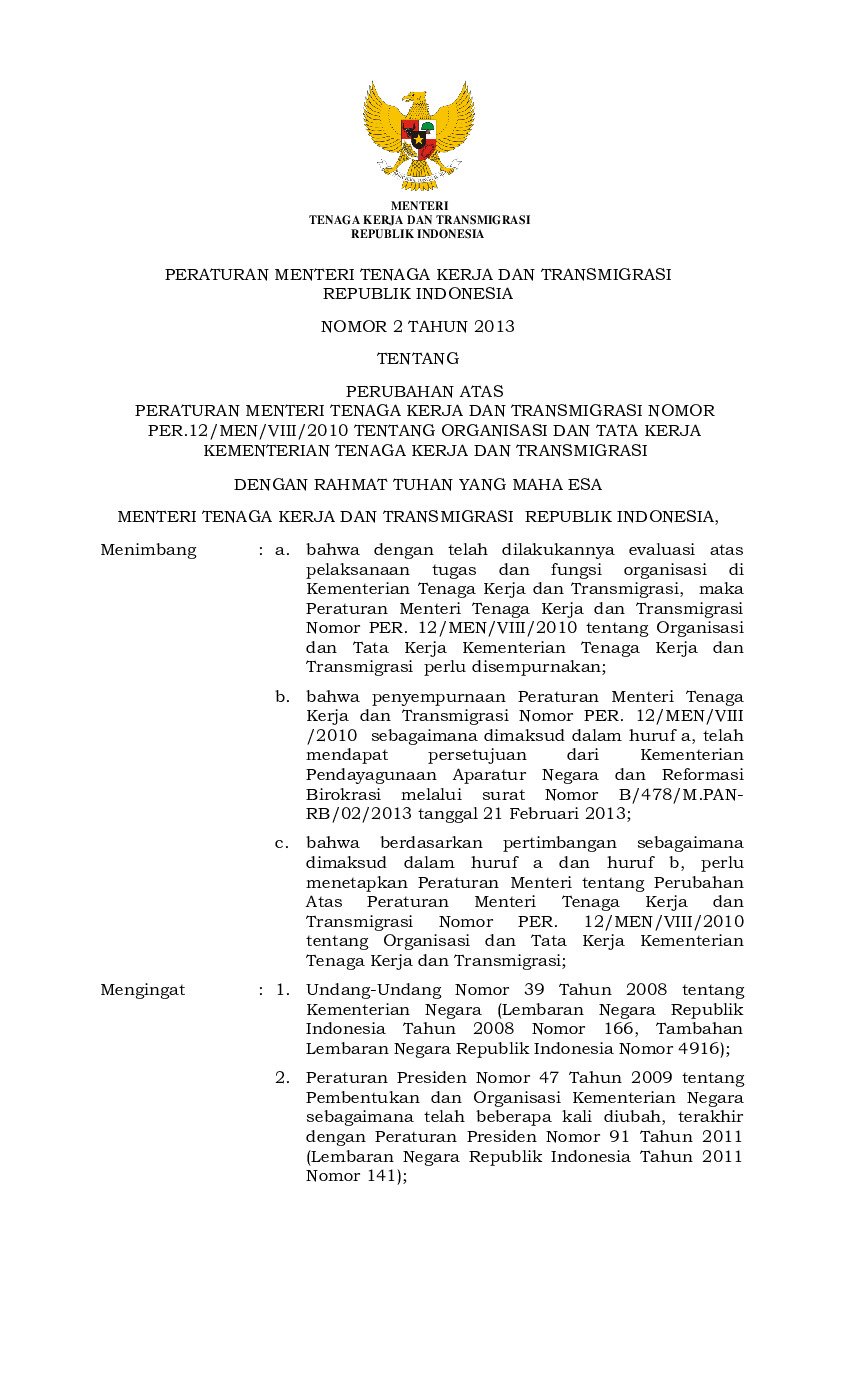 Peraturan Menteri Tenaga Kerja Dan Transmigrasi No 2 Tahun 2013 Tentang ...