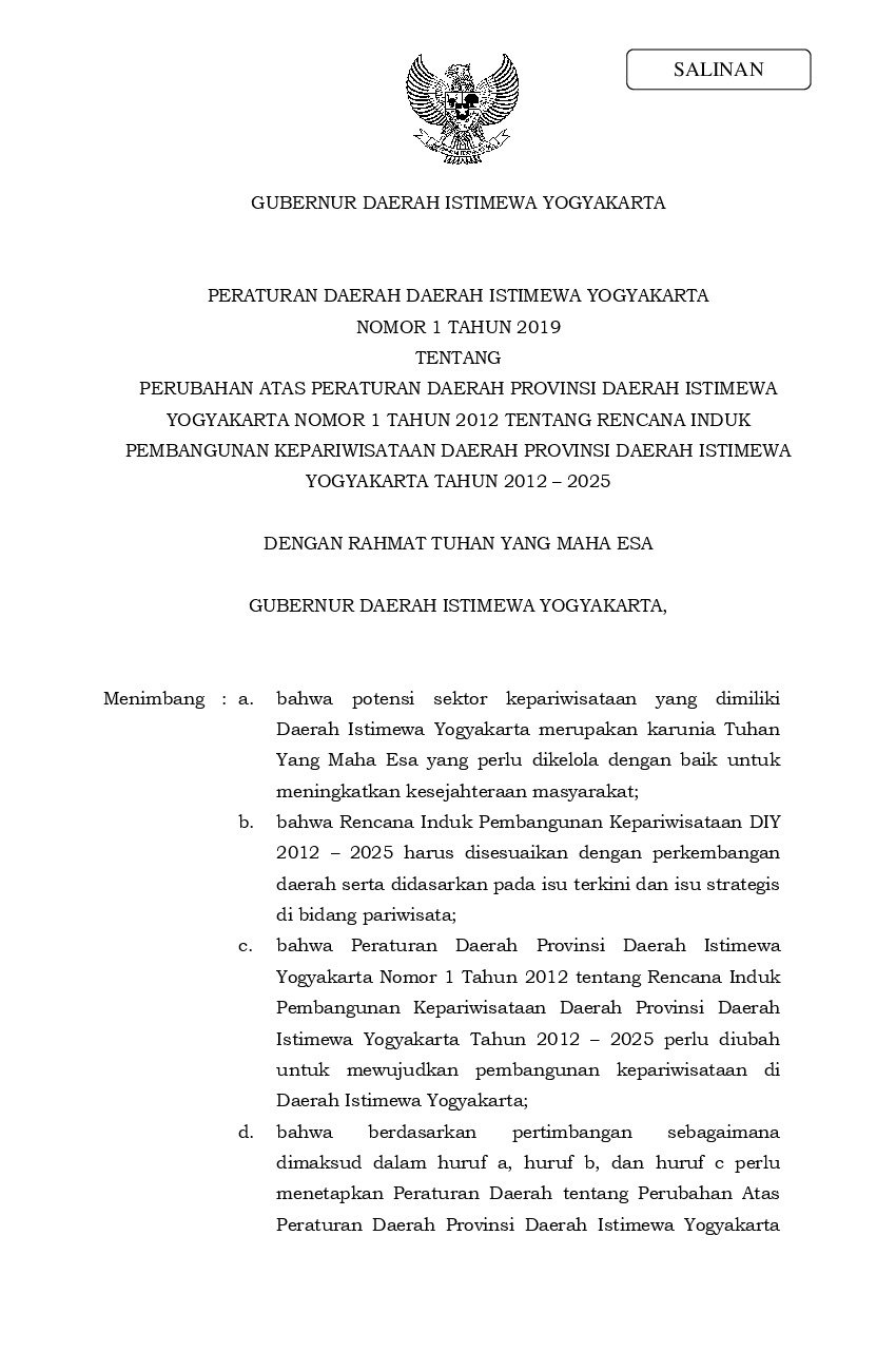 Peraturan Daerah Provinsi Di Yogyakarta No 1 Tahun 2019