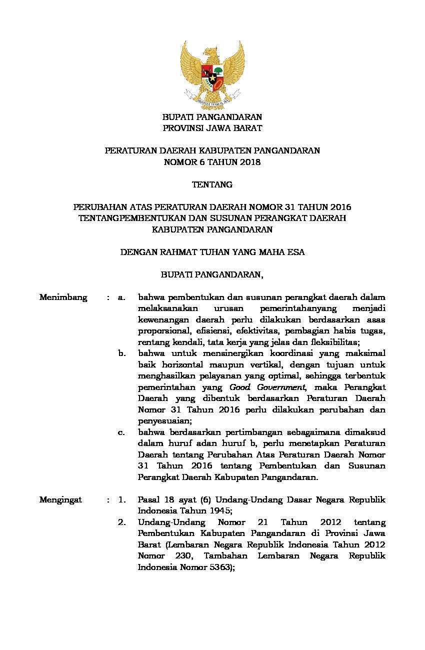 Peraturan Daerah Kab Pangandaran No 6 Tahun 2018 Tentang