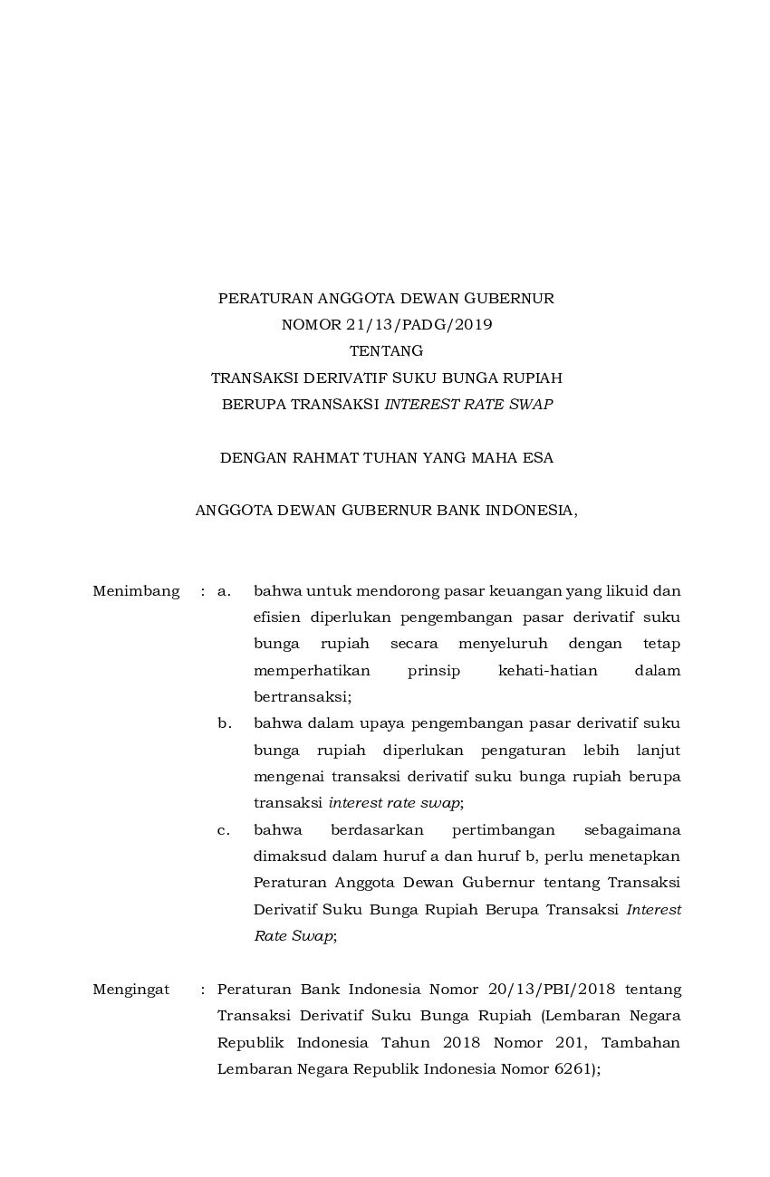 Peraturan Anggota Dewan Gubernur Bank Indonesia No 21/13/PADG/2019 ...