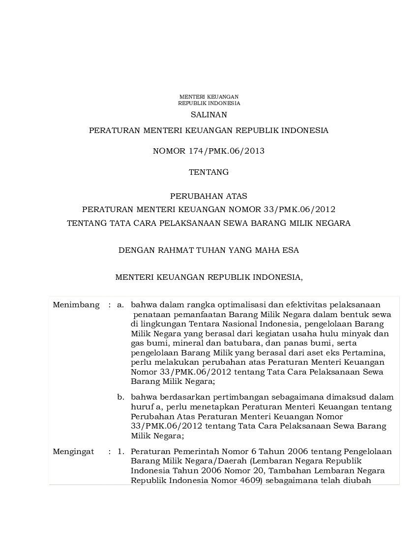 Peraturan Menteri Keuangan No 174/PMK.06/2013 Tahun 2013 Tentang ...