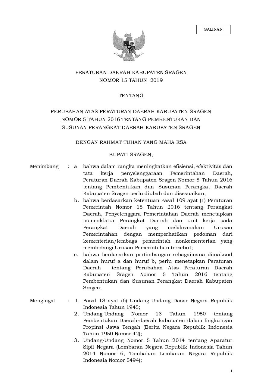 Peraturan Daerah Kab Sragen No 15 Tahun 2019 Tentang Perubahan Atas Peraturan Daerah Kabupaten 4757