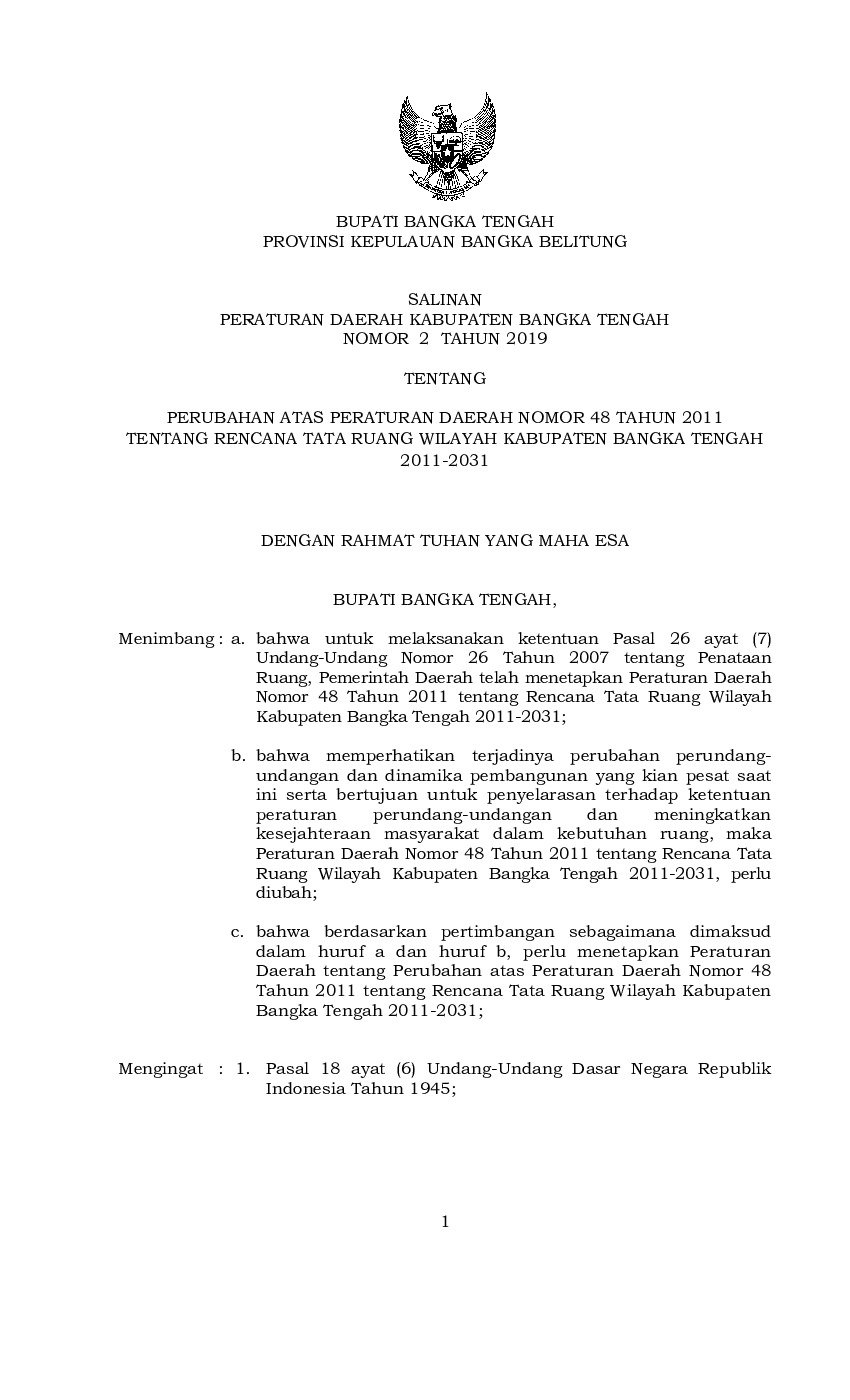 Peraturan Daerah Kab Bangka Tengah No 2 Tahun 2019 Tentang Perubahan Atas Peraturan Daerah 9060