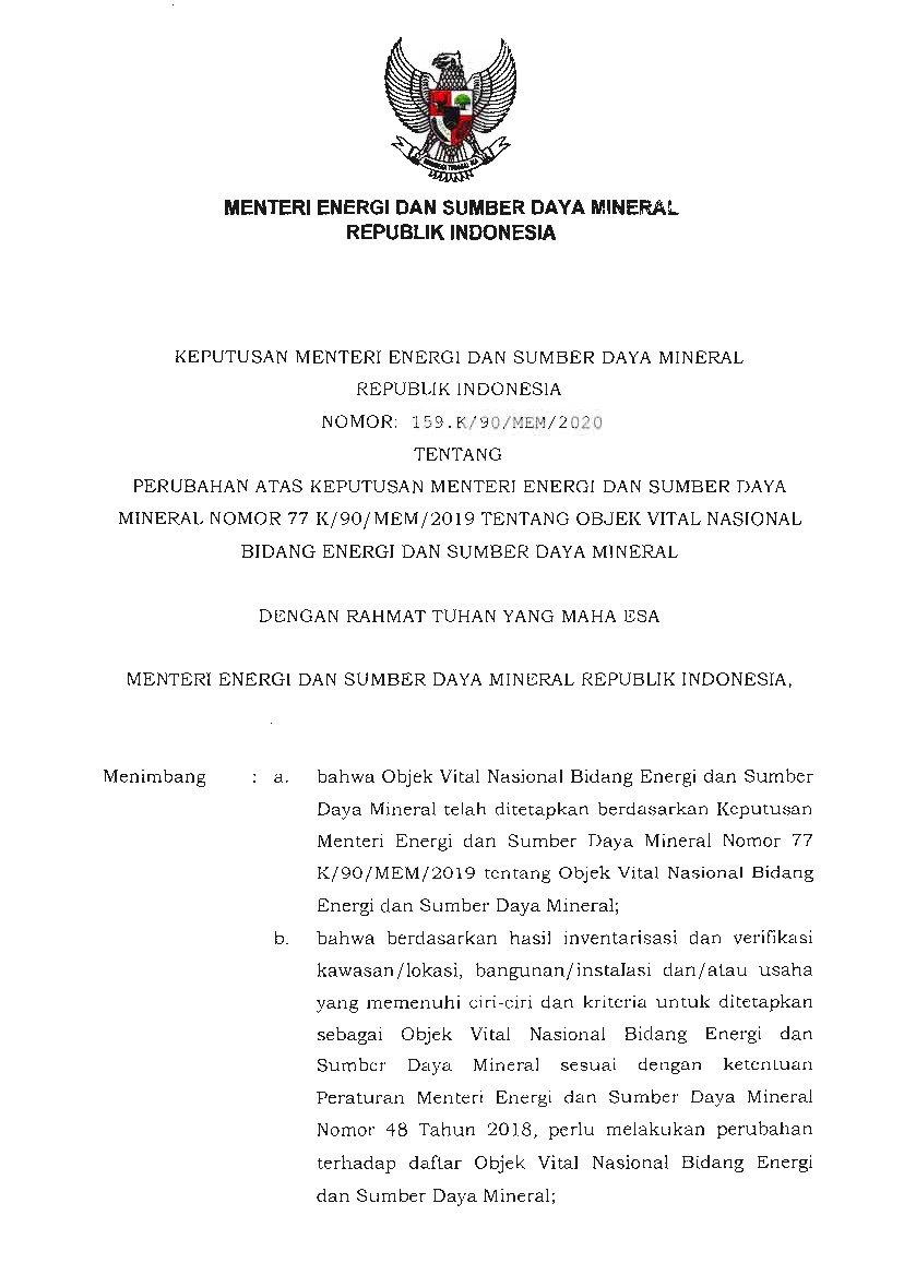 Keputusan Menteri Energi Dan Sumber Daya Mineral No 159.K/90/MEM/2020 ...