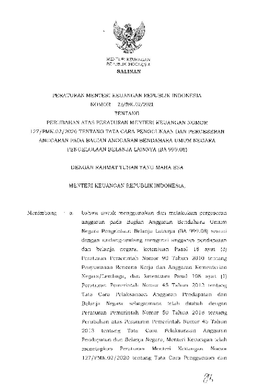 Peraturan Menteri Keuangan No 23/PMK.02/2021 Tahun 2021 Tentang ...