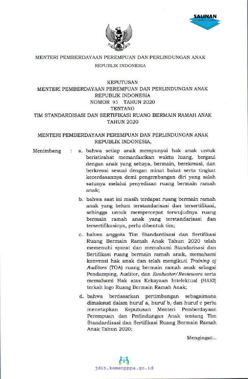 Keputusan Menteri Negara Pemberdayaan Perempuan Dan Perlindungan Anak ...