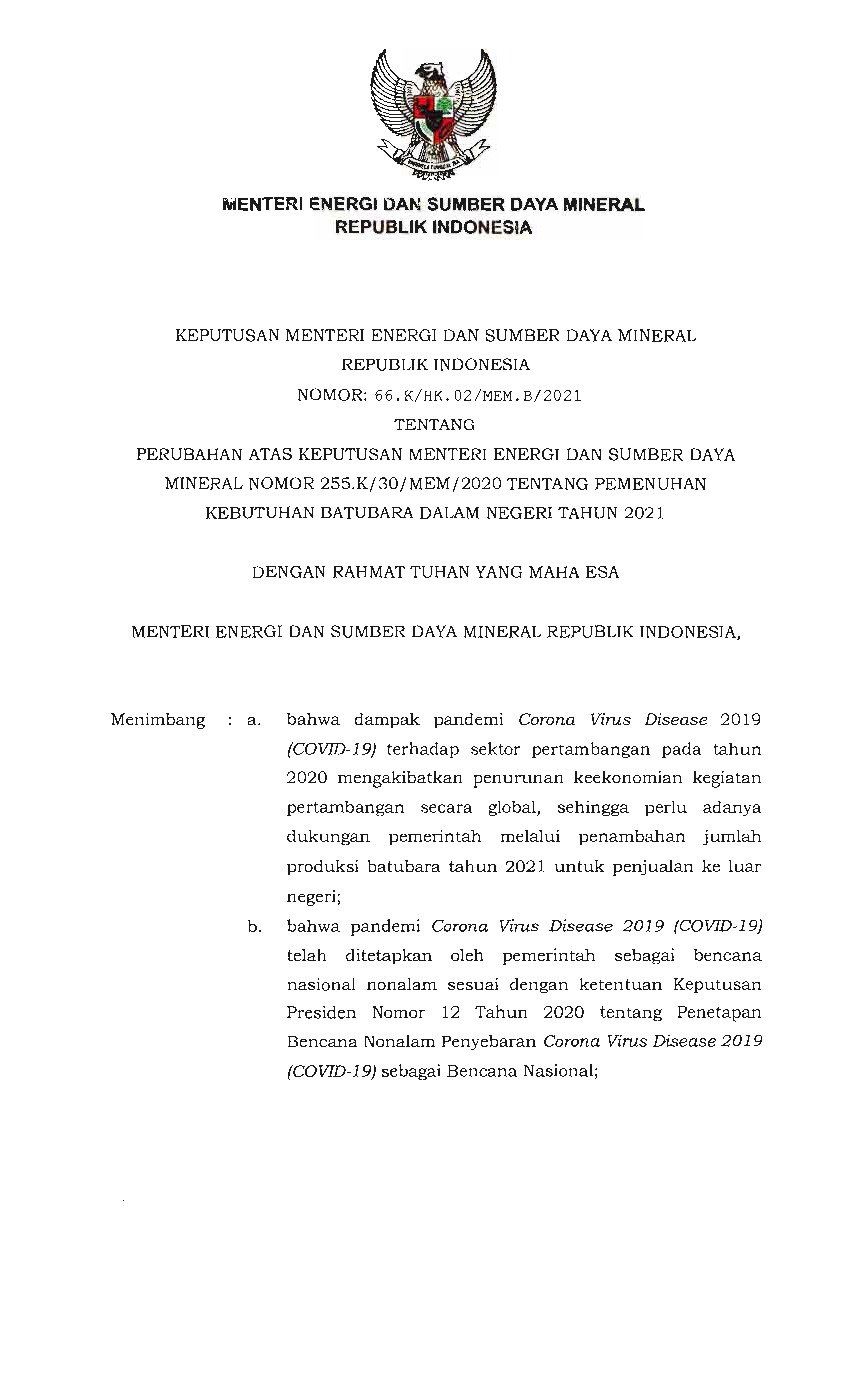 Keputusan Menteri Energi Dan Sumber Daya Mineral No 66.K/HK.02/MEM.B ...