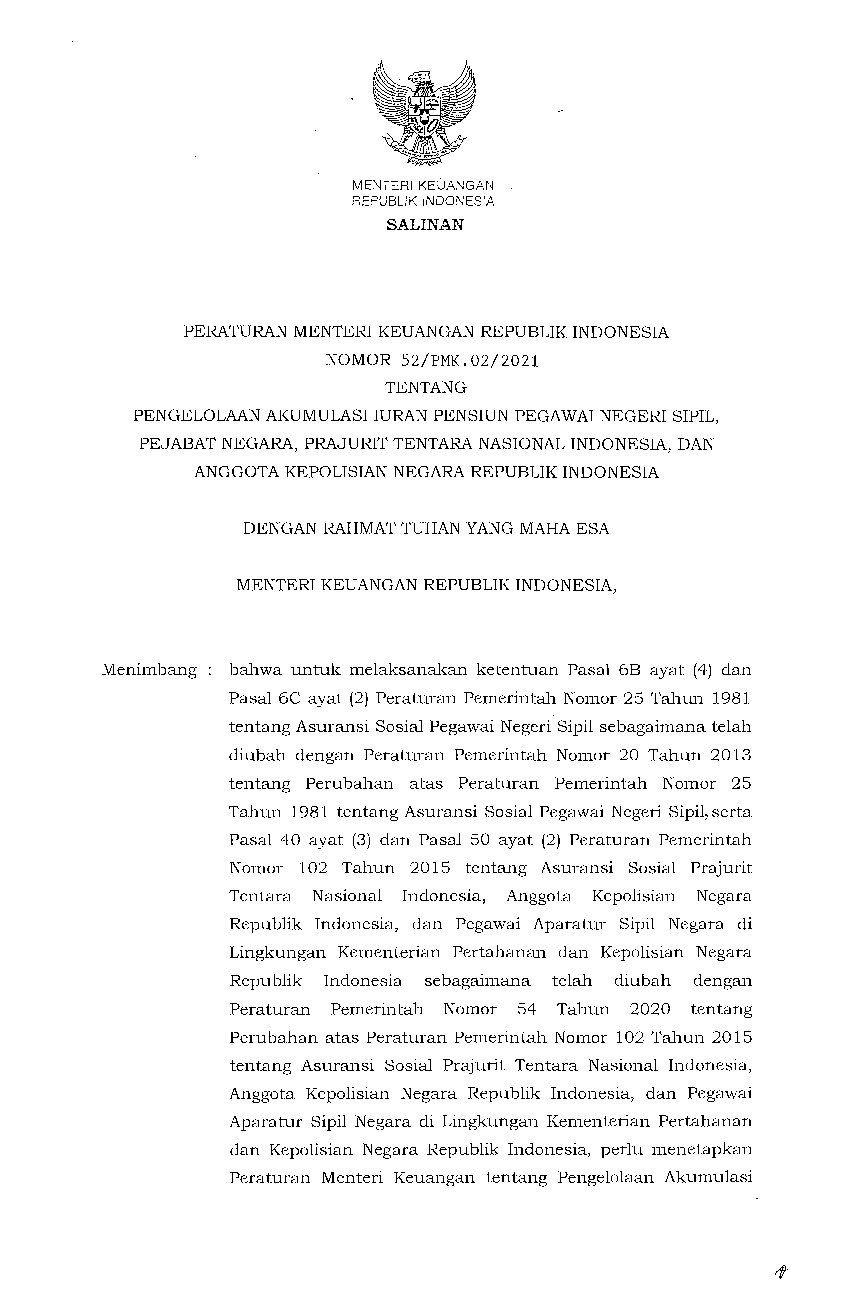 Peraturan Menteri Keuangan No 52/PMK. 02/2021 Tahun 2021 Tentang ...