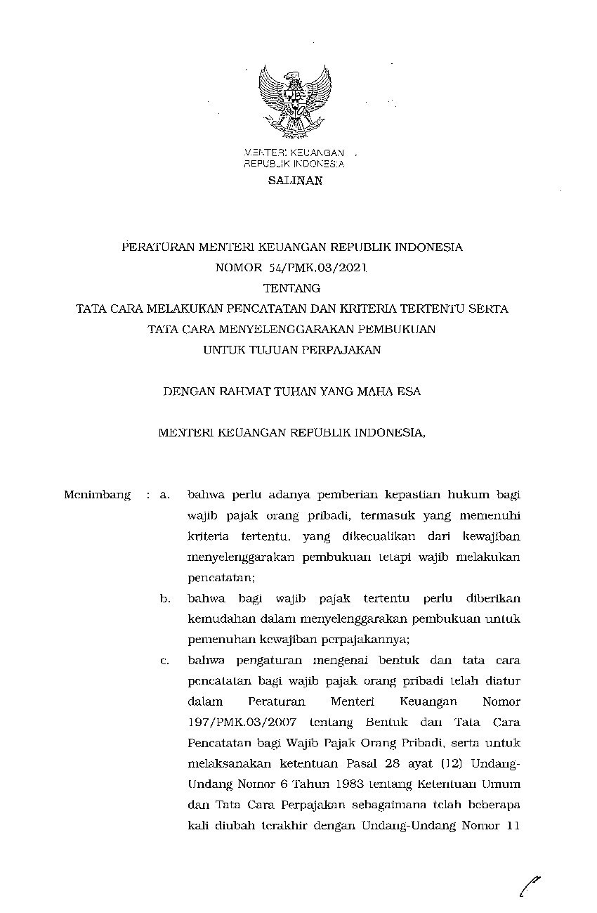 Peraturan Menteri Keuangan No 54/PMK.03/2021 Tahun 2021 Tentang Tata ...