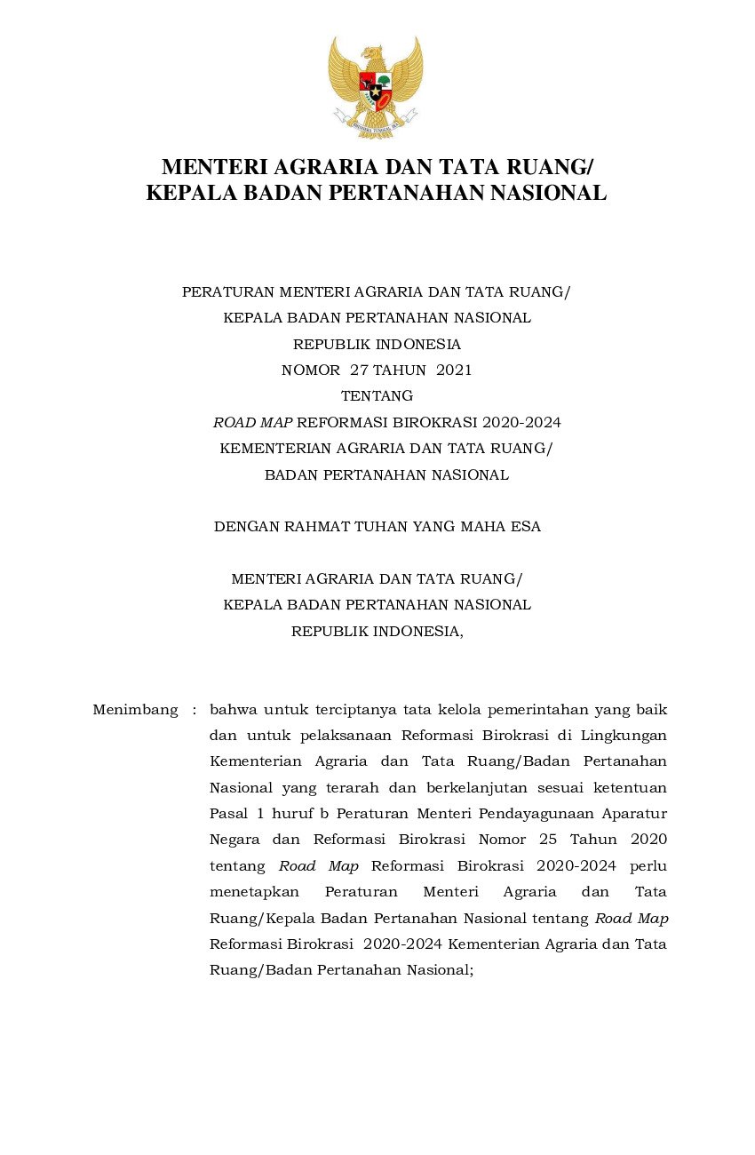 Peraturan Kepala Badan Pertanahan Nasional No 27 Tahun 2021 Tentang ...