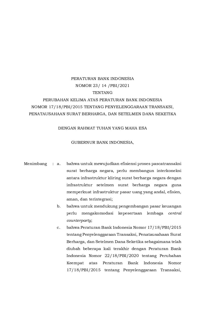 Peraturan Bank Indonesia No 23/15/PBI/2021 Tahun 2021 Tentang Layanan ...