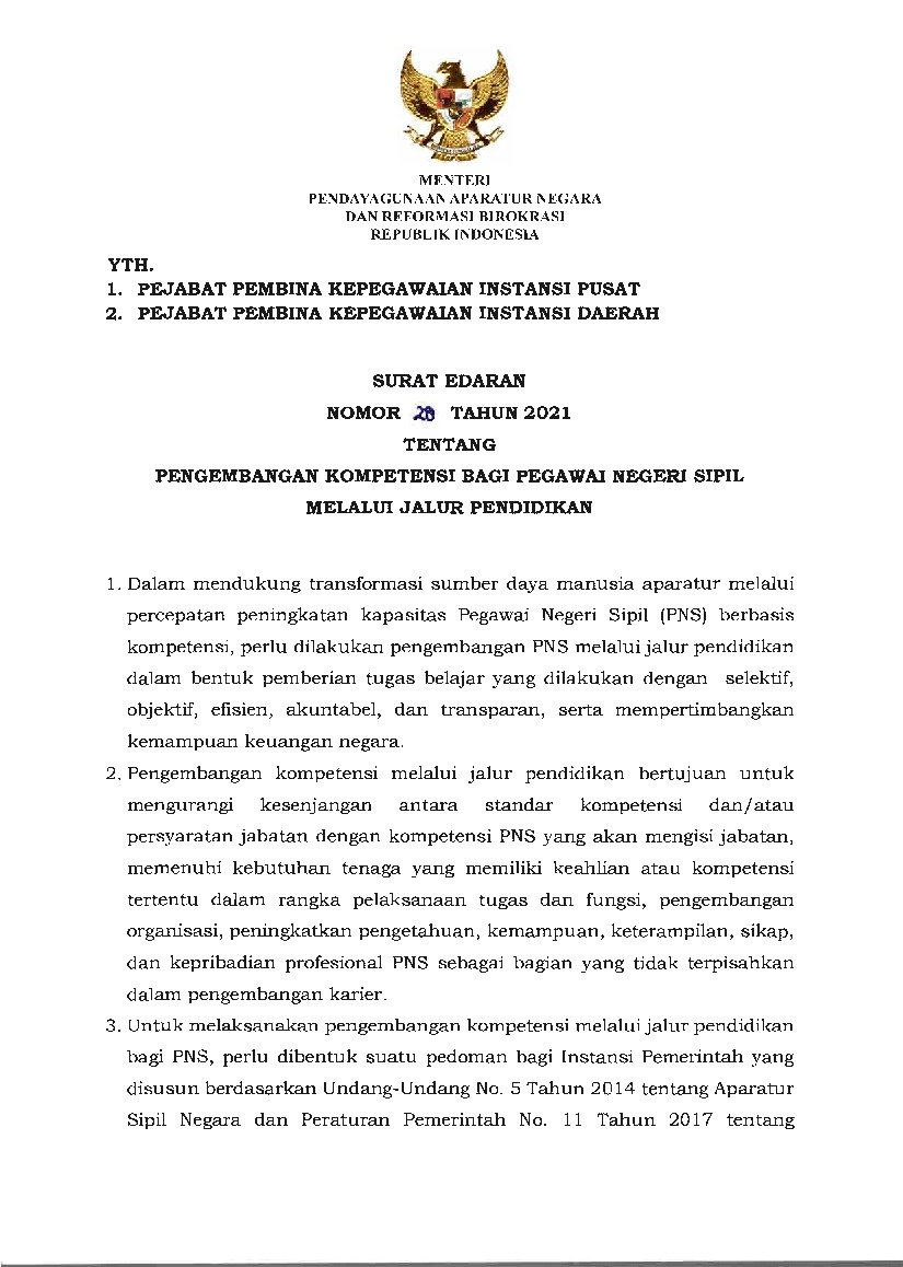 Surat Edaran Menteri Negara Pendayagunaan Aparatur Negara Dan Reformasi ...