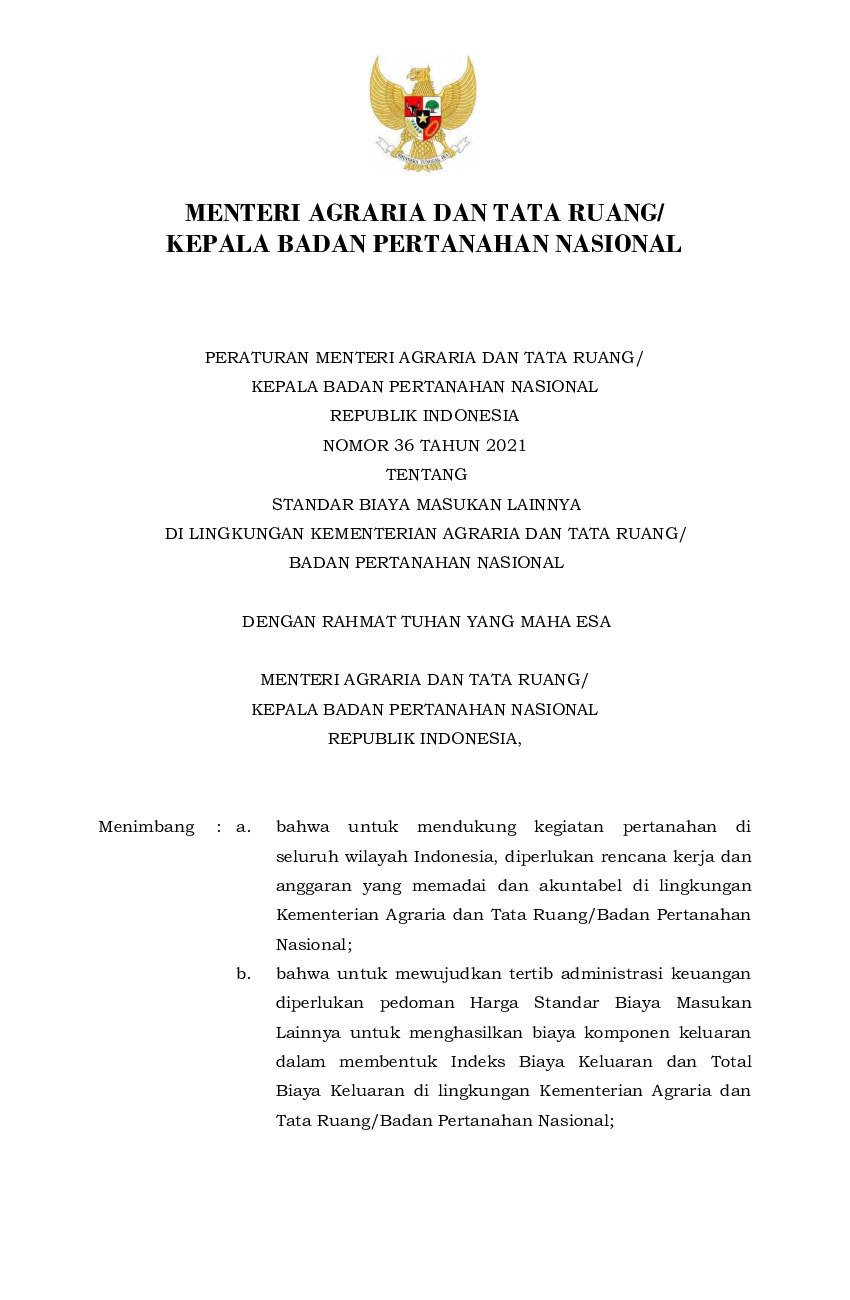 Peraturan Kepala Badan Pertanahan Nasional No 36 tahun 2021 tentang ...