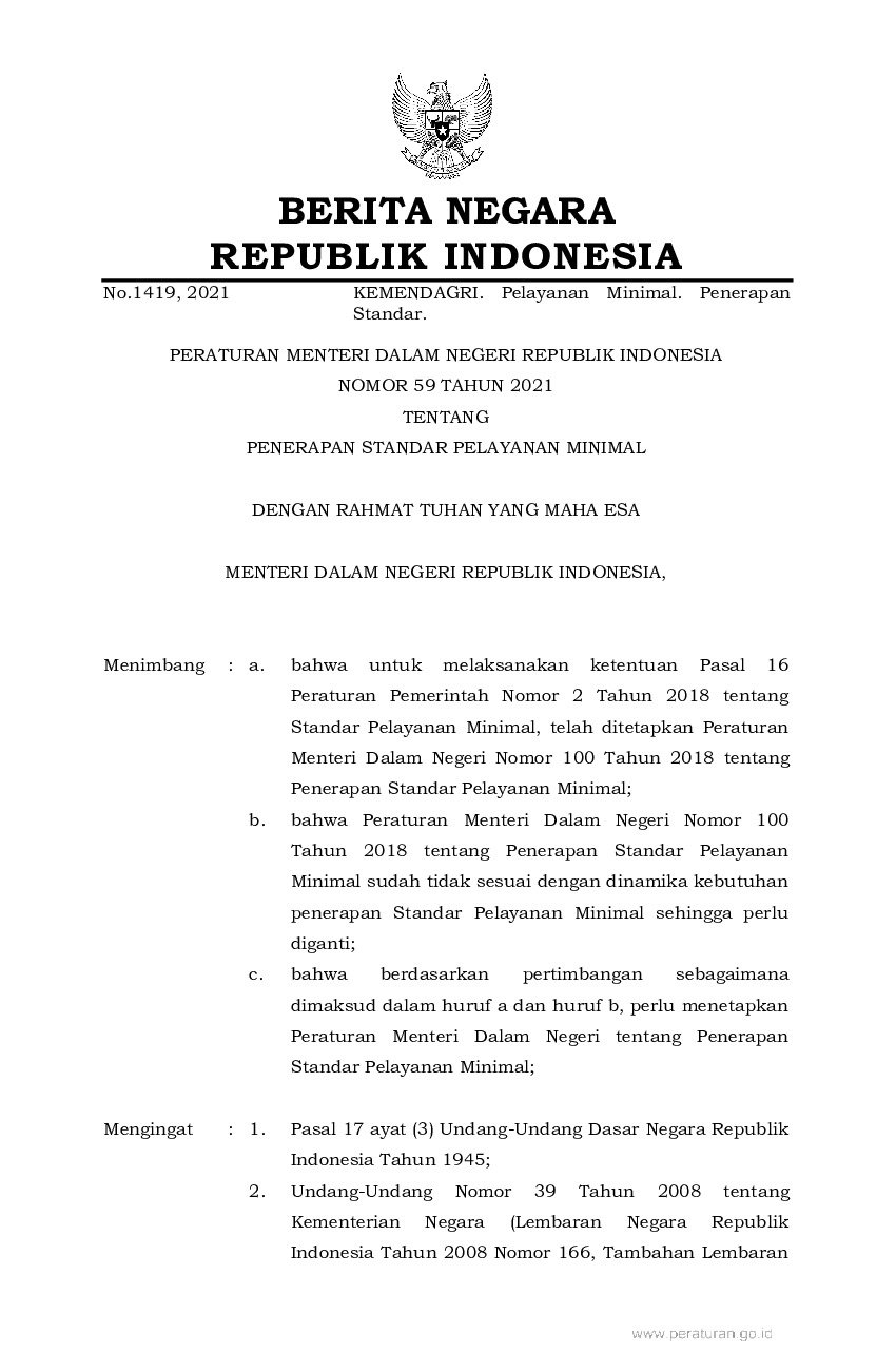 Peraturan Menteri Dalam Negeri Nomor 59 Tahun 2021 Tentang Penerapan ...