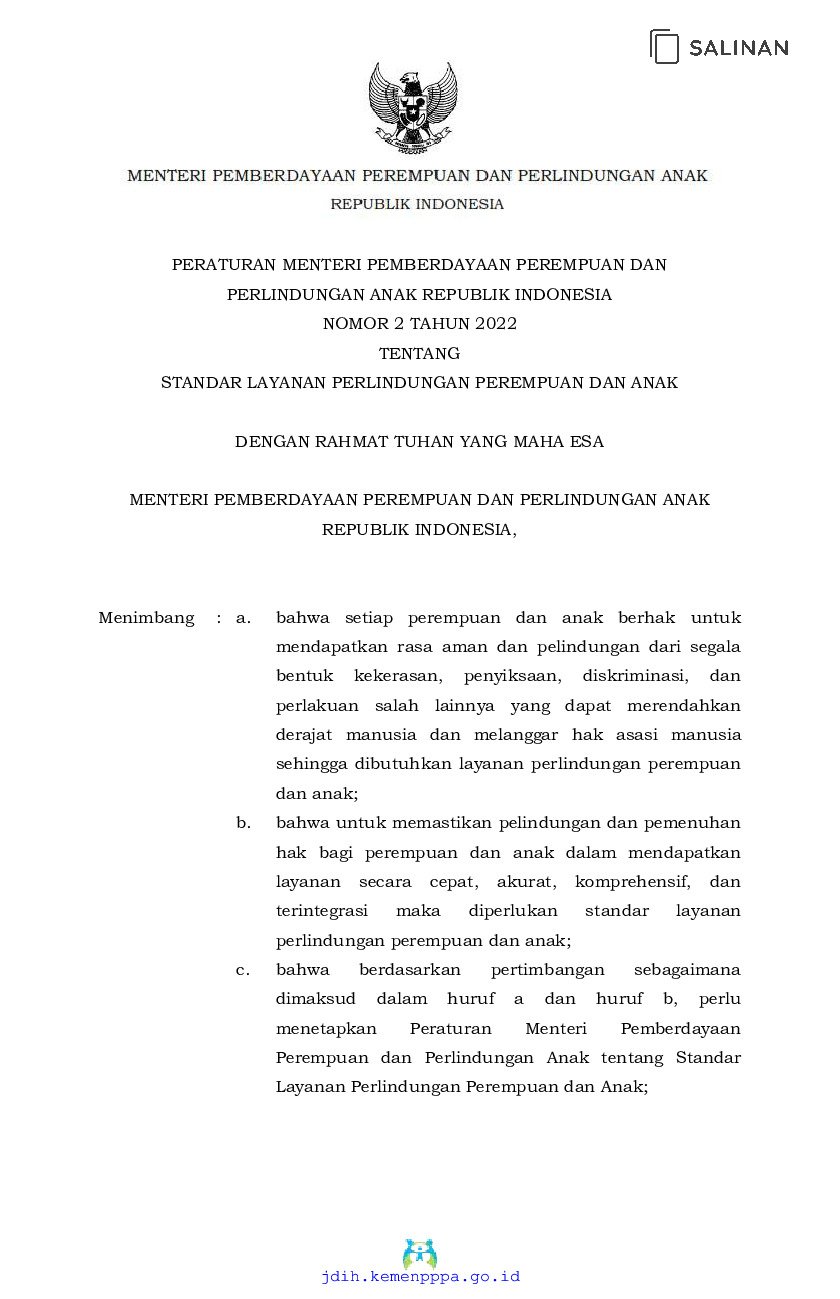 Peraturan Menteri Negara Pemberdayaan Perempuan Dan Perlindungan Anak ...