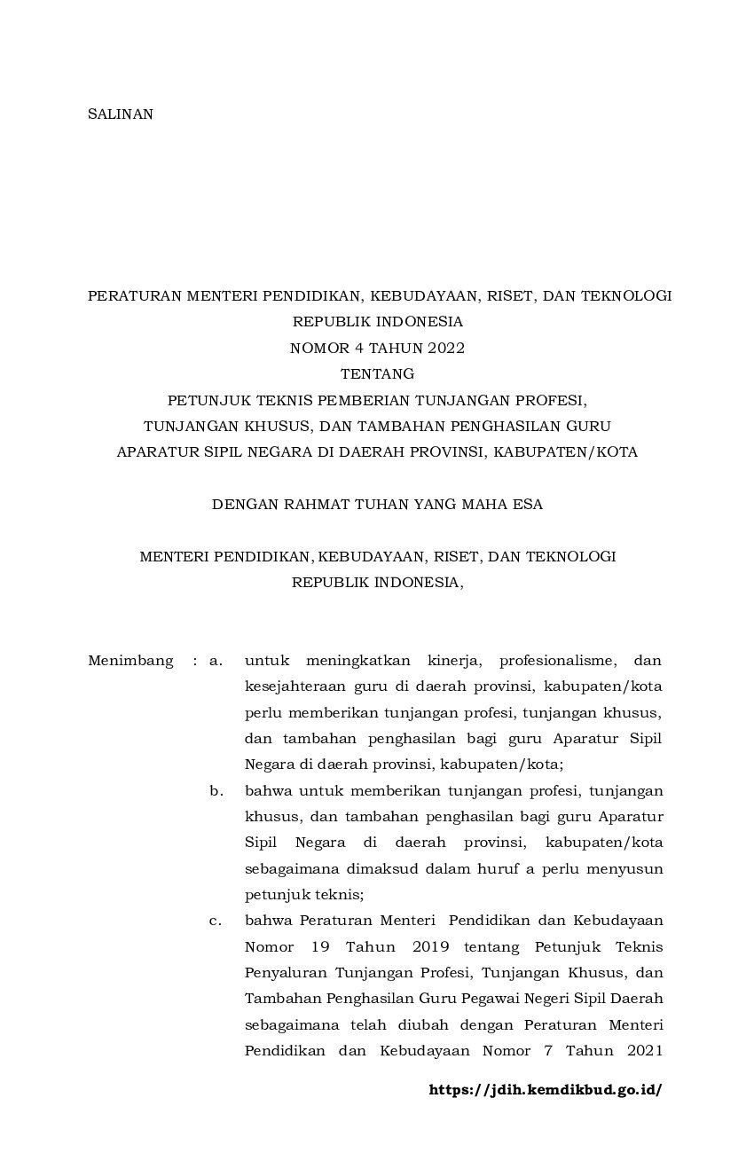 Peraturan Menteri Pendidikan, Kebudayaan, Riset, Dan Teknologi No 4 ...