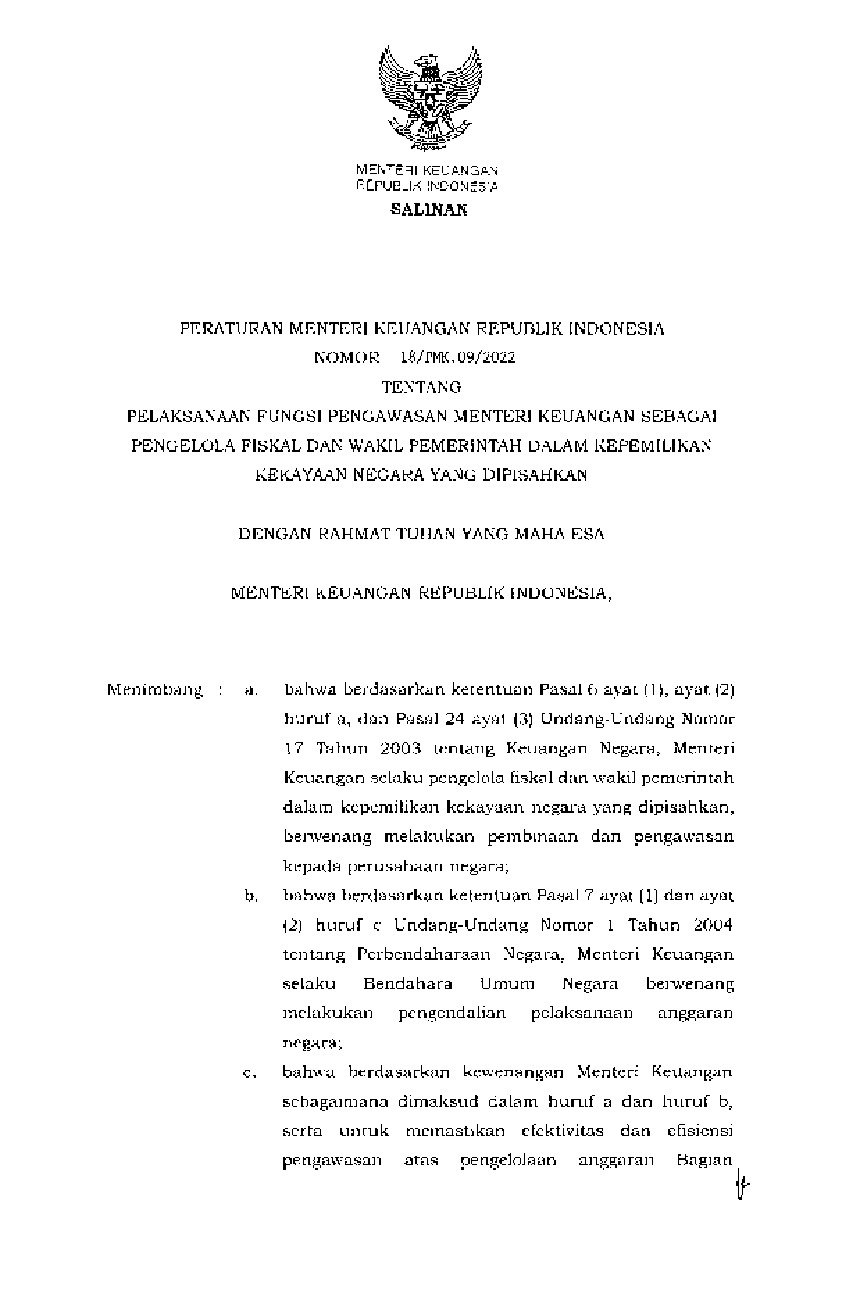 Peraturan Menteri Keuangan No 18/PMK.09/2022 Tahun 2022 Tentang ...