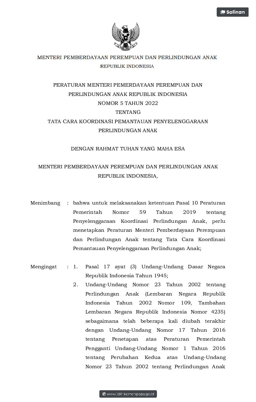 Peraturan Menteri Negara Pemberdayaan Perempuan Dan Perlindungan Anak ...