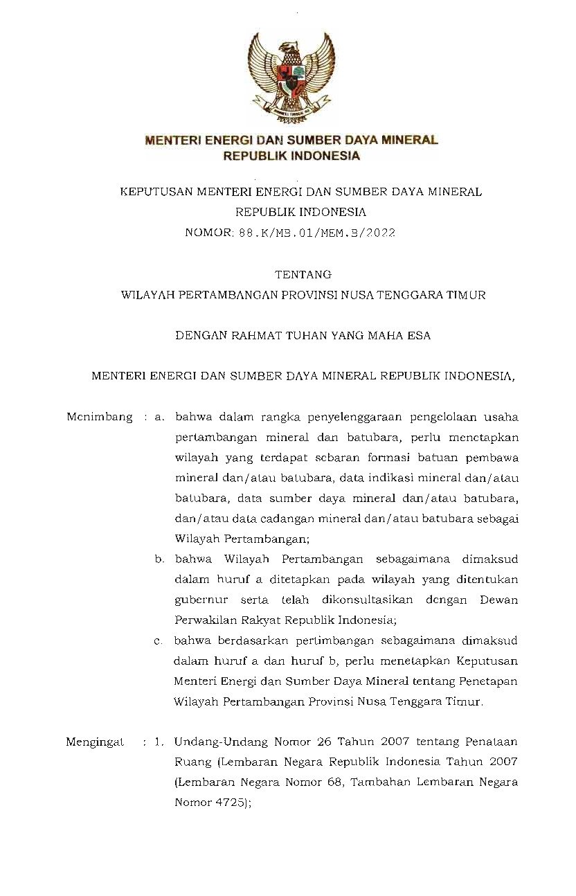 Keputusan Menteri Energi Dan Sumber Daya Mineral No 88.K/MB.01/MEM.B ...