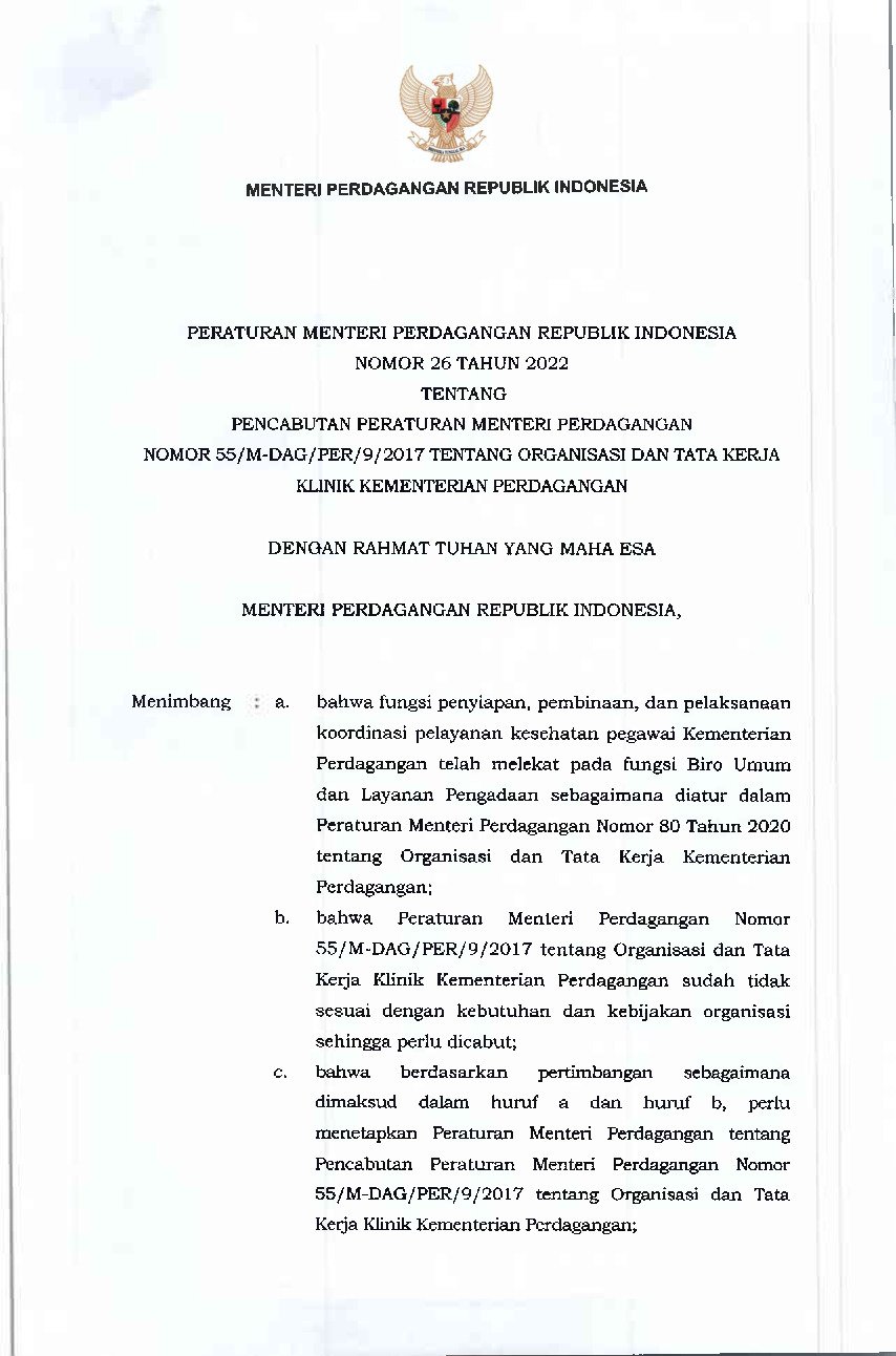 Peraturan Menteri Perdagangan No Tahun Tentang Pencabutan