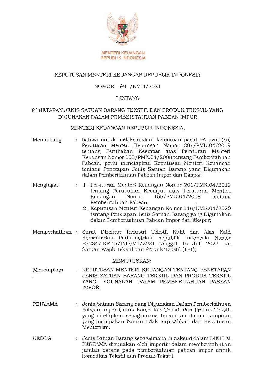 Keputusan Menteri Keuangan No 42/KM.4/2022 Tahun 2022 Tentang Penetapan ...