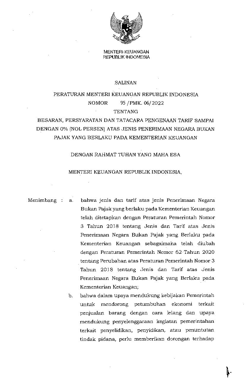 Peraturan Menteri Keuangan No 95/PMK. 06/2022 Tahun 2022 Tentang ...