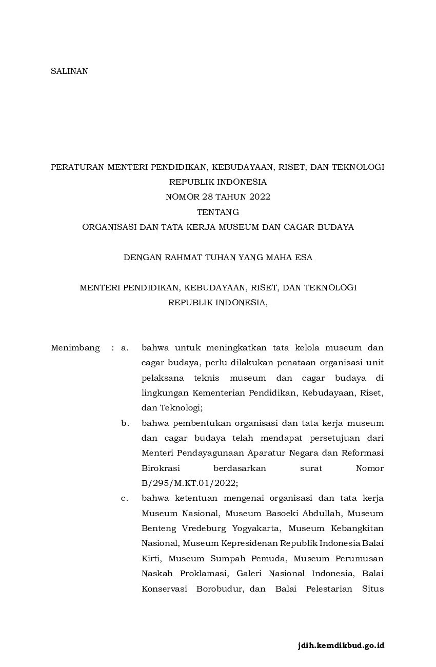 Peraturan Menteri Pendidikan, Kebudayaan, Riset, Dan Teknologi No 28 ...