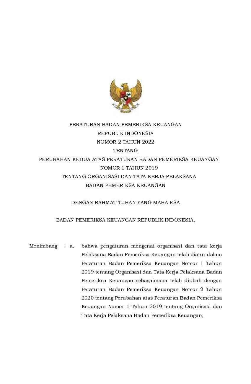 Peraturan Badan Pemeriksa Keuangan RI No 2 Tahun 2022 Tentang Perubahan ...