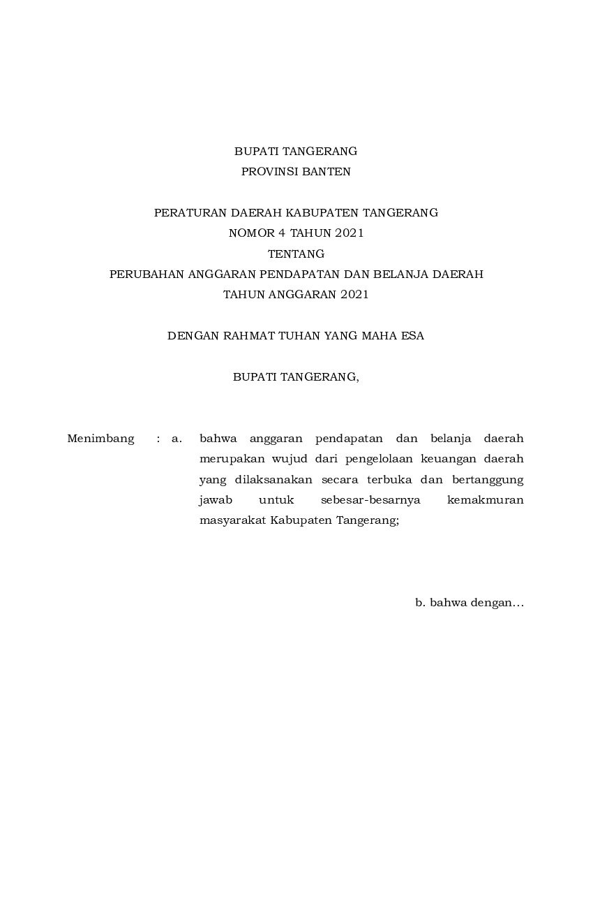 Peraturan Daerah Kab. Tangerang No 4 Tahun 2021 Tentang Perubahan ...