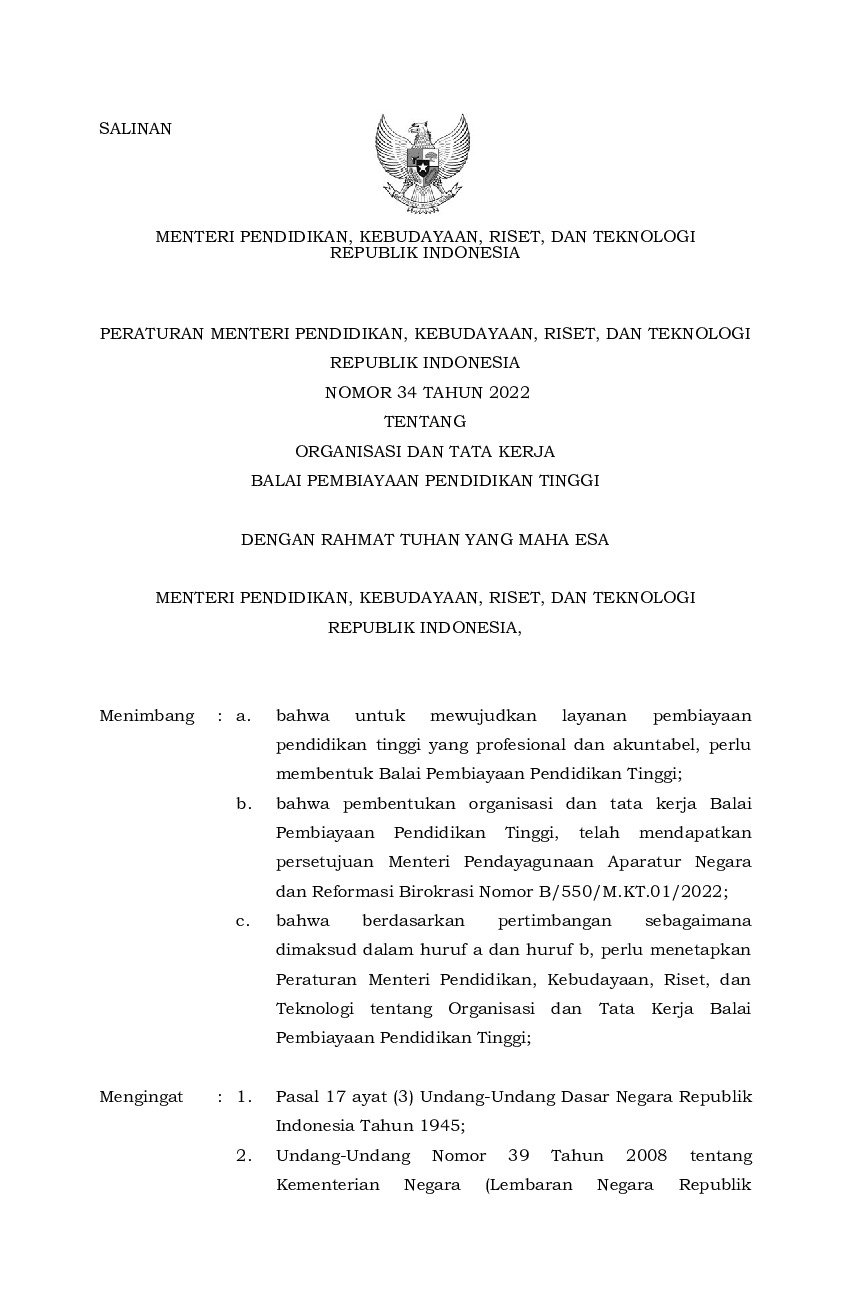 Peraturan Menteri Pendidikan, Kebudayaan, Riset, Dan Teknologi No 34 ...