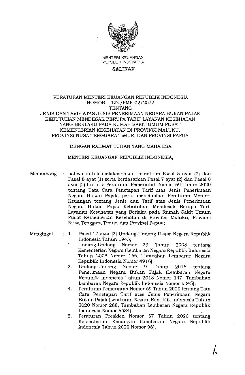 Peraturan Menteri Keuangan No 122/PMK.02/2022 Tahun 2022 Tentang Jenis ...