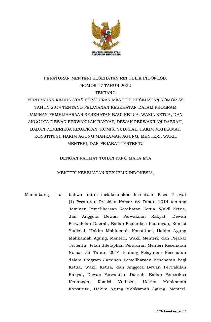 Peraturan Menteri Kesehatan No 17 Tahun 2022 Tentang Perubahan Kedua ...