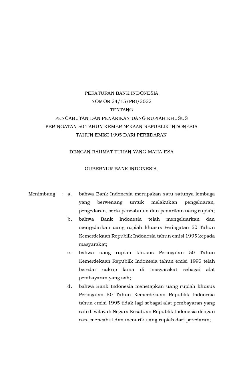 Peraturan Bank Indonesia No 24/15/PBI/2022 Tahun 2022 Tentang ...