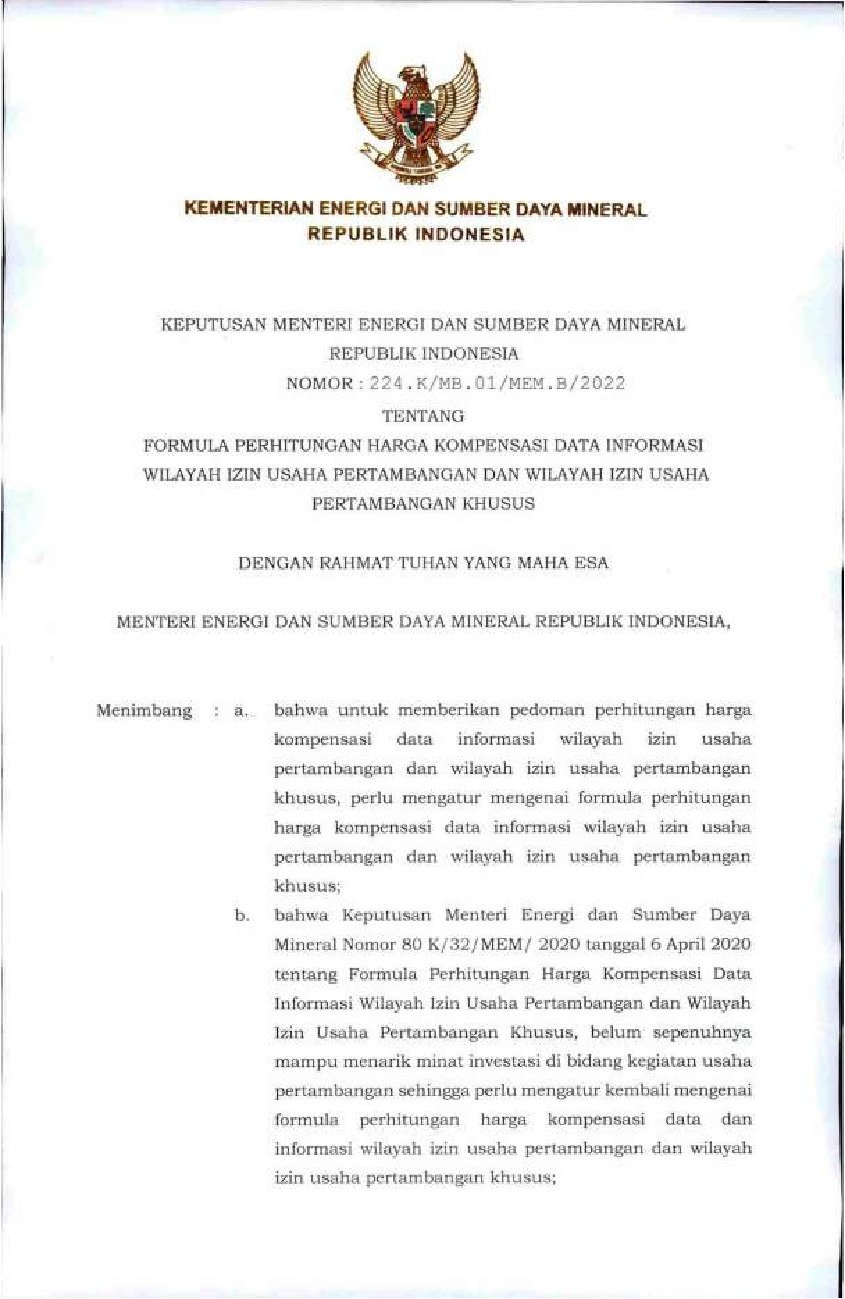 Keputusan Menteri Energi Dan Sumber Daya Mineral No 224.K/MB.01/MEM.B ...