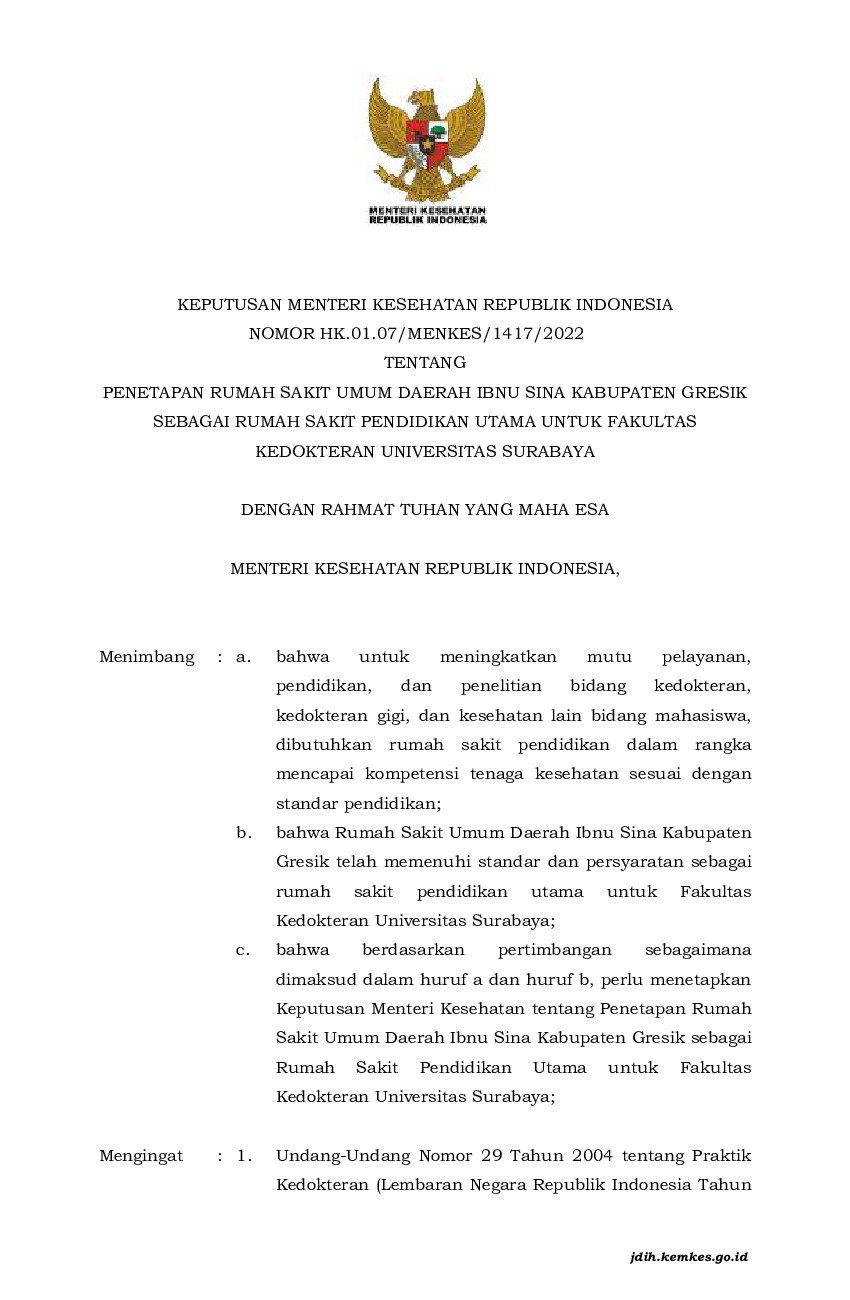 Keputusan Menteri Kesehatan No HK.01.07/MENKES/1417/2022 Tahun 2022 ...