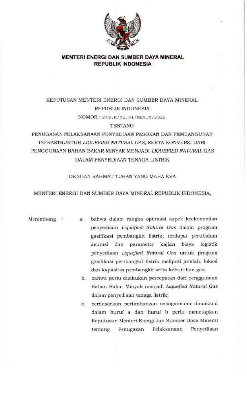 Keputusan Menteri Energi Dan Sumber Daya Mineral No 249.K/MG.01/MEM.M ...