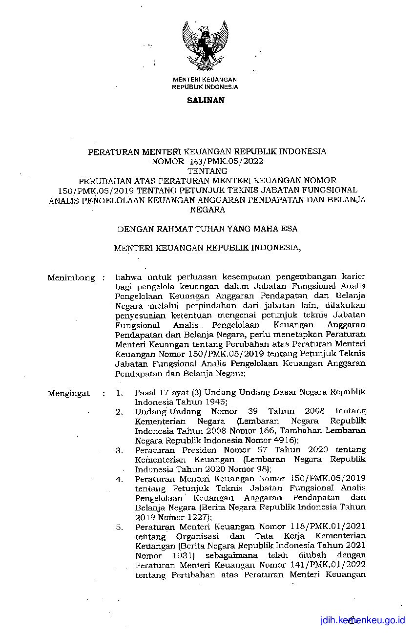 Peraturan Menteri Keuangan No 163/PMK.05/2022 Tahun 2022 Tentang ...