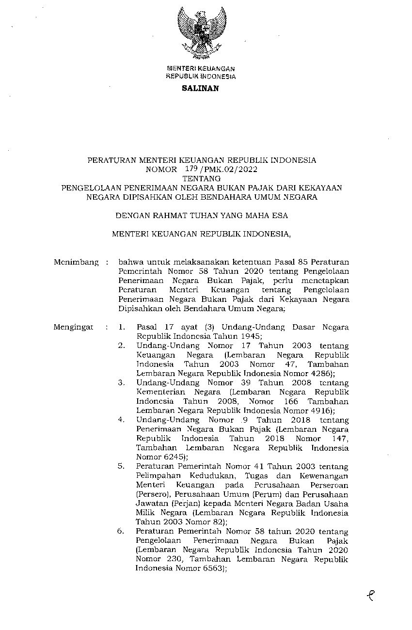 Peraturan Menteri Keuangan No 179/PMK.02/2022 Tahun 2022 Tentang ...